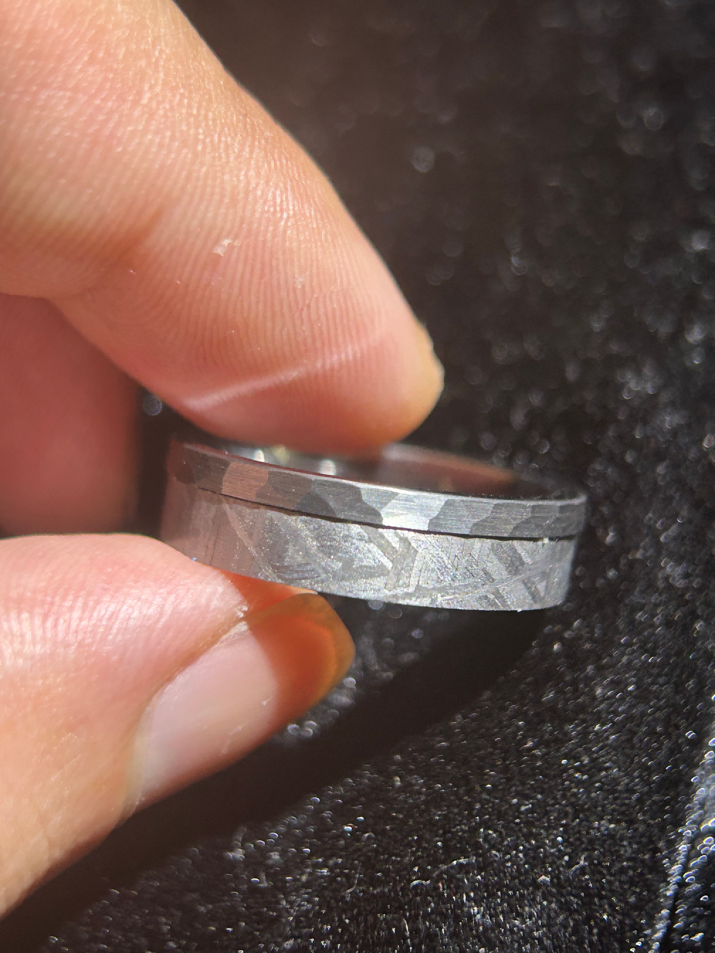 Top Muonionalusta Meteorite Ring Set | Titanium Band Set | Widmanstätten pattern Meteorite Jewelry