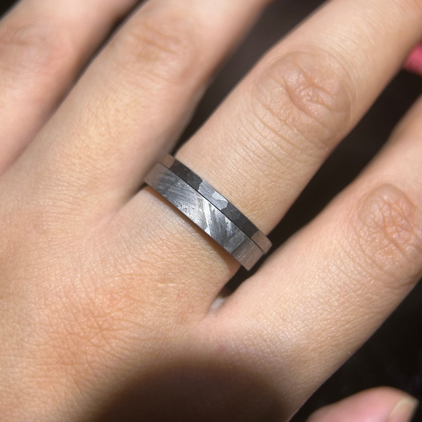 Top Muonionalusta Meteorite Ring Set | Titanium Band Set | Widmanstätten pattern Meteorite Jewelry