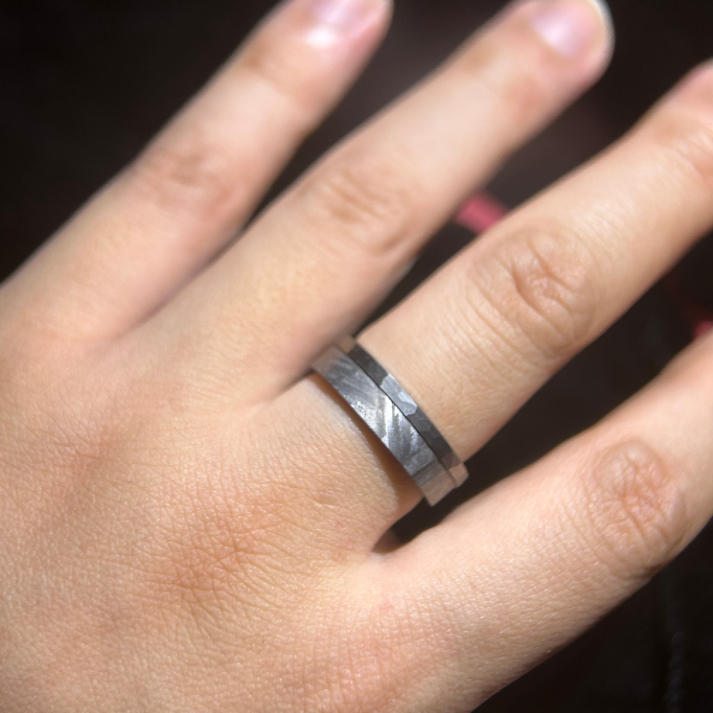 Top Muonionalusta Meteorite Ring Set | Titanium Band Set | Widmanstätten pattern Meteorite Jewelry