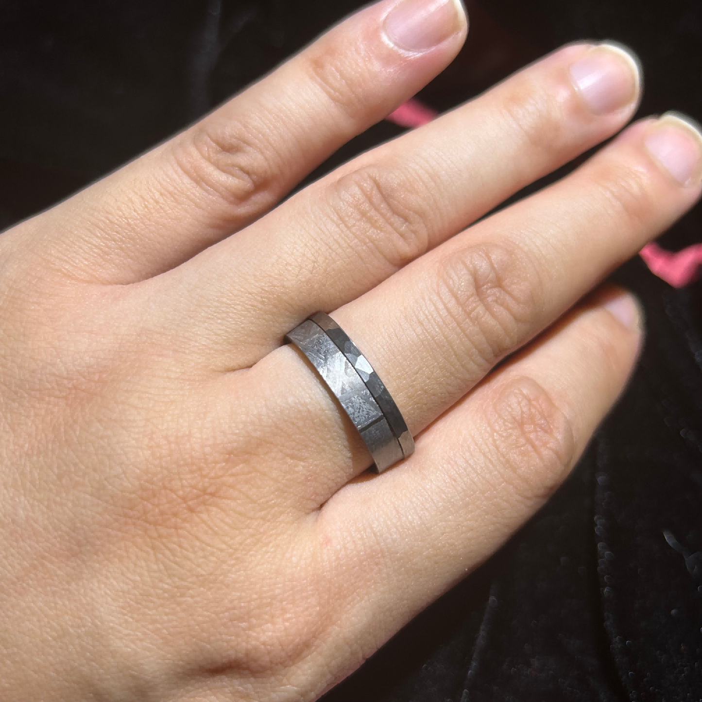 Top Muonionalusta Meteorite Ring Set | Titanium Band Set | Widmanstätten pattern Meteorite Jewelry