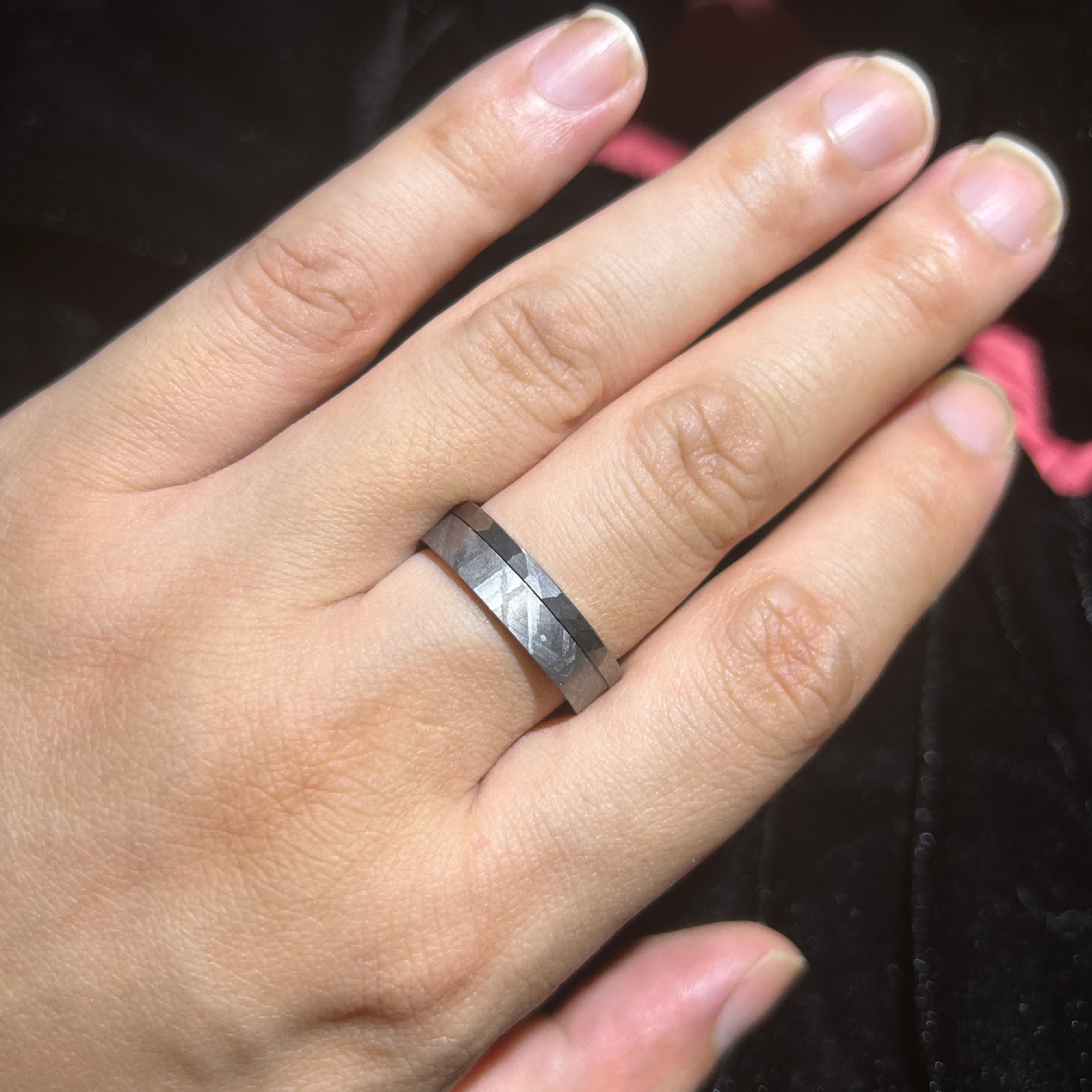 Top Muonionalusta Meteorite Ring Set | Titanium Band Set | Widmanstätten pattern Meteorite Jewelry