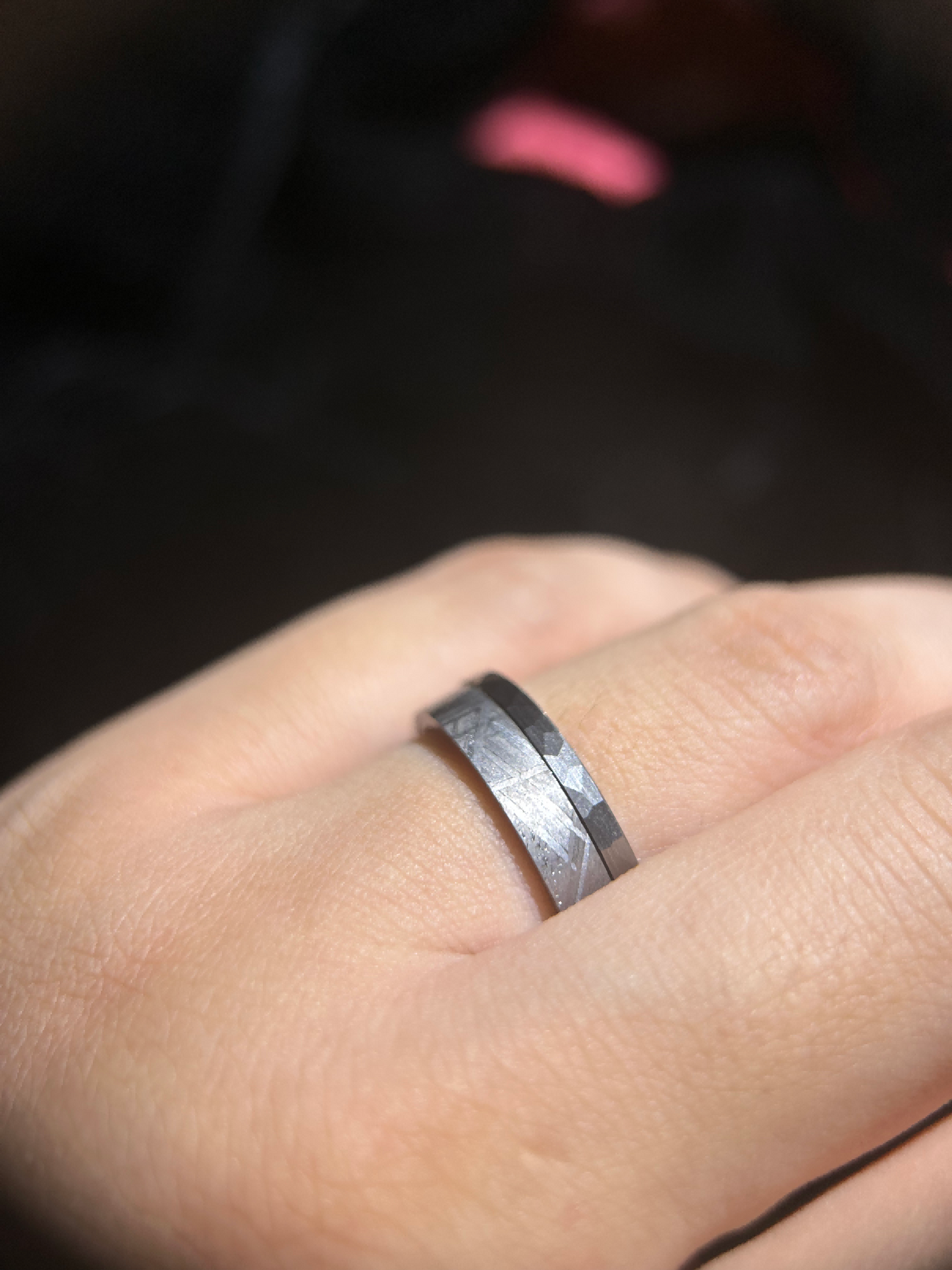 Top Muonionalusta Meteorite Ring Set | Titanium Band Set | Widmanstätten pattern Meteorite Jewelry