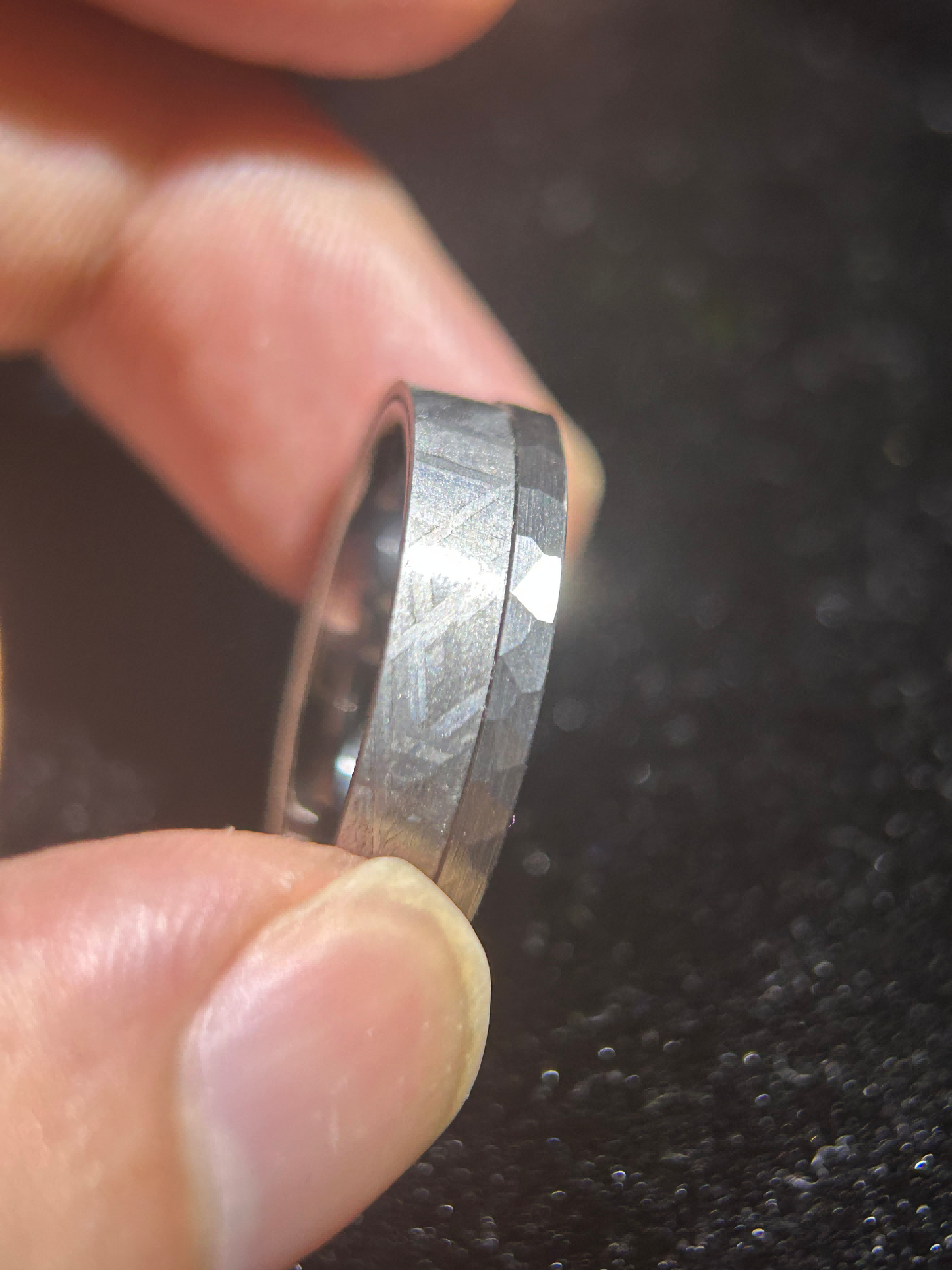 Top Muonionalusta Meteorite Ring Set | Titanium Band Set | Widmanstätten pattern Meteorite Jewelry