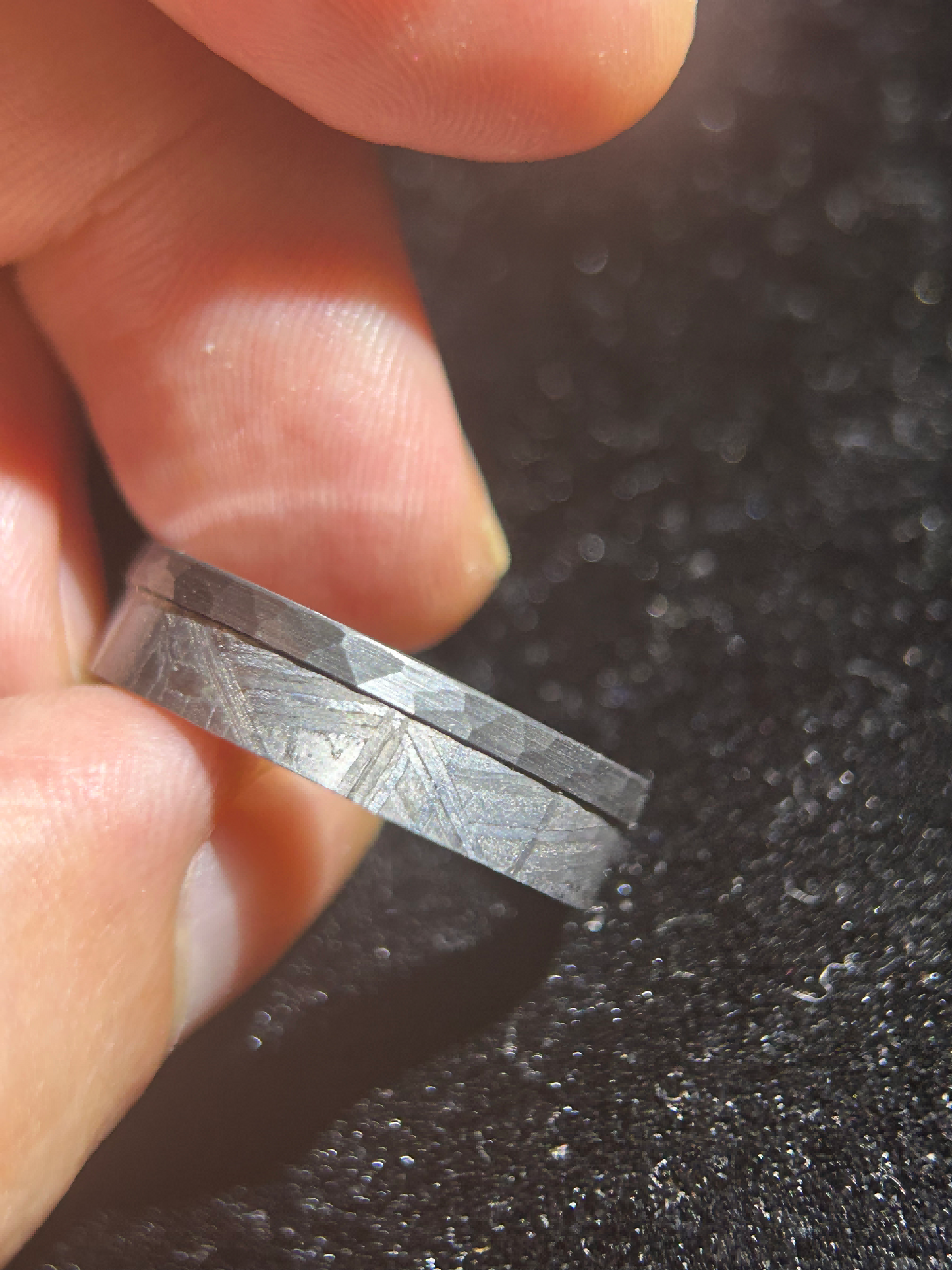 Top Muonionalusta Meteorite Ring Set | Titanium Band Set | Widmanstätten pattern Meteorite Jewelry