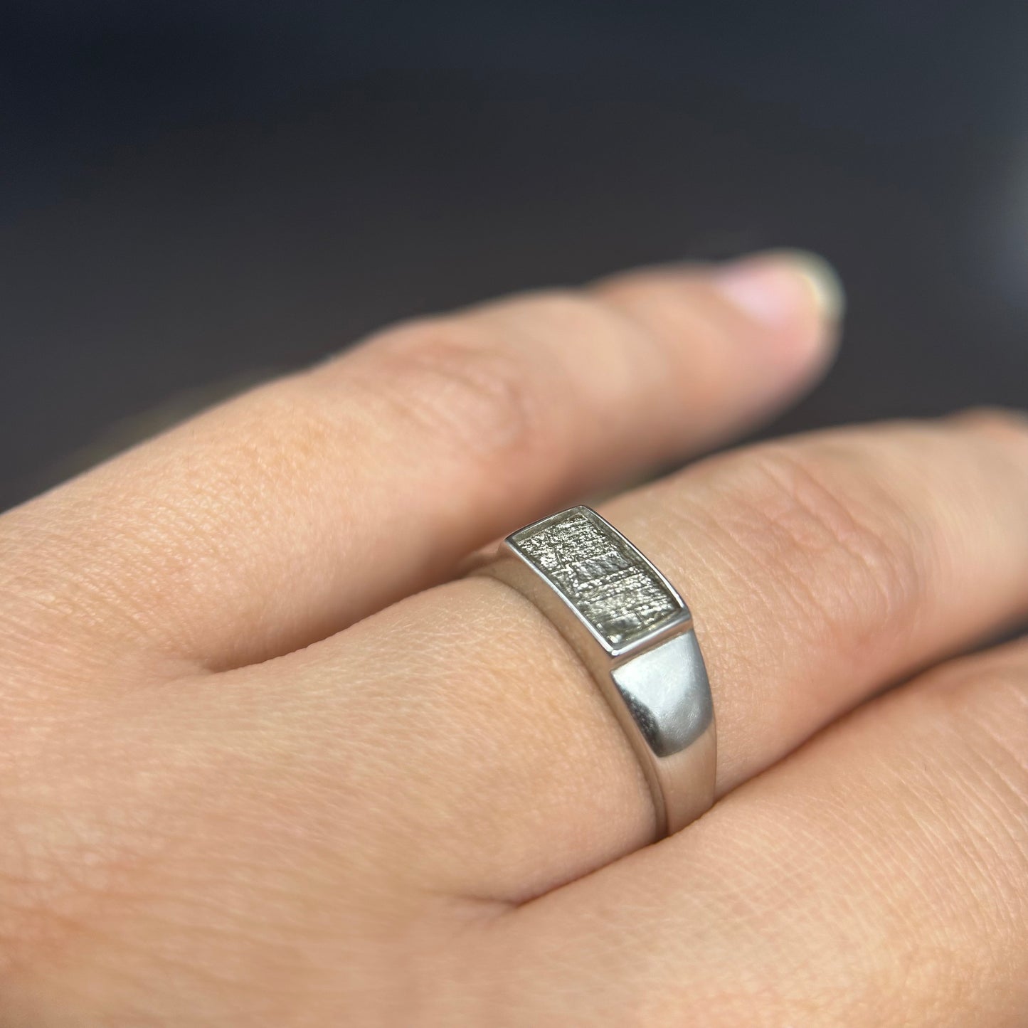 Galaxy Muonionalusta Meteorite Ring,Adjustable Sterling Silver Ring,Architectural Design, Unique Gift