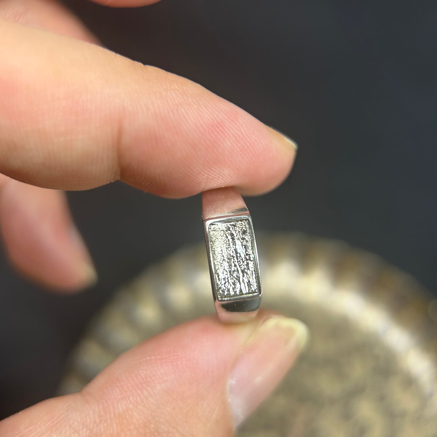 Galaxy Muonionalusta Meteorite Ring,Adjustable Sterling Silver Ring,Architectural Design, Unique Gift