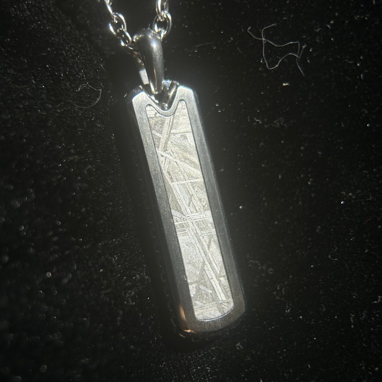 Starlight Bar Pendant Necklace Muonionalusta Iron Meteorite Inlay | Widmanstätten Pattern Tag Pendant |21.6"Chain | Gift Box + COA