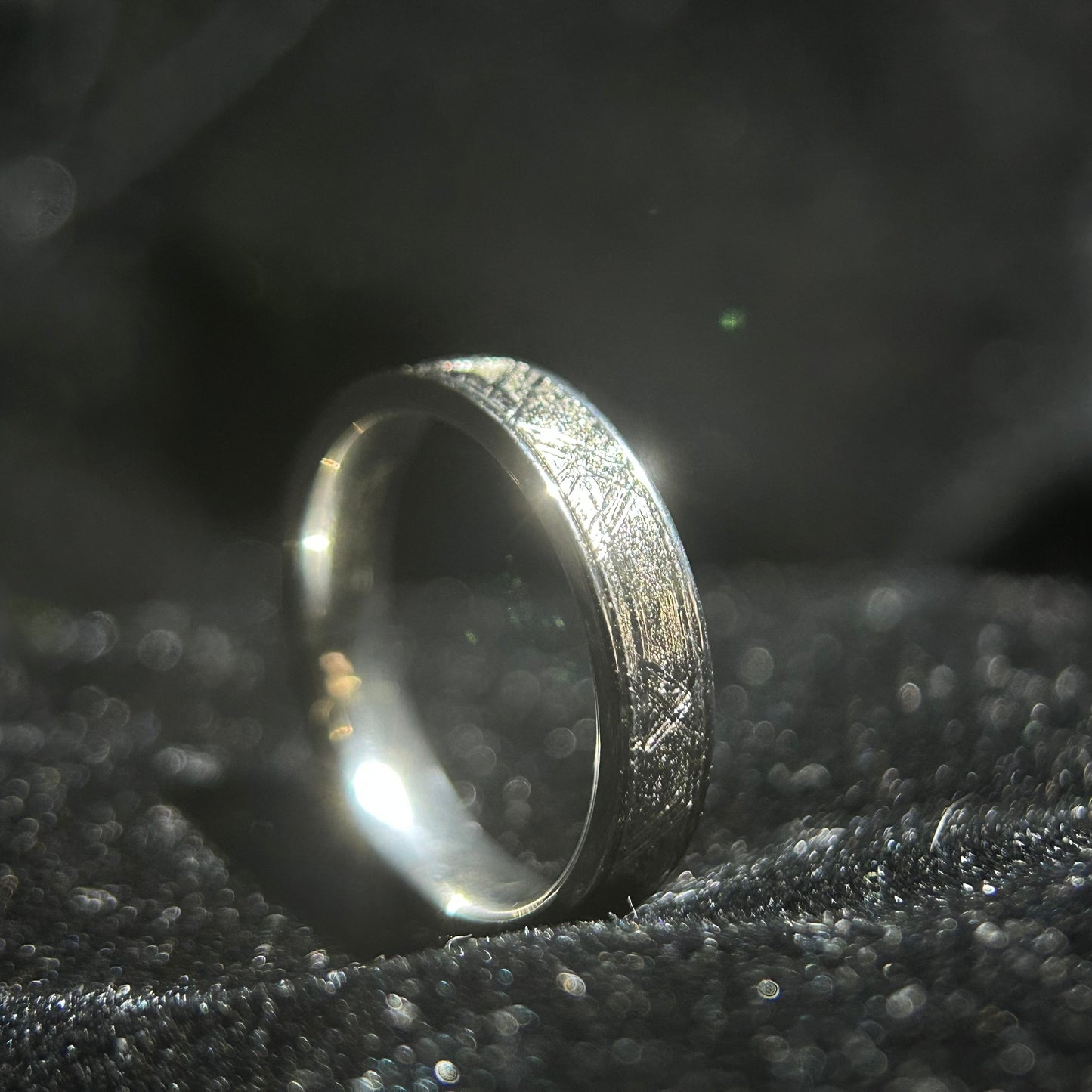 Top Muonionalusta Meteorite Ring Set | Titanium Band Set | Widmanstätten pattern Meteorite Jewelry