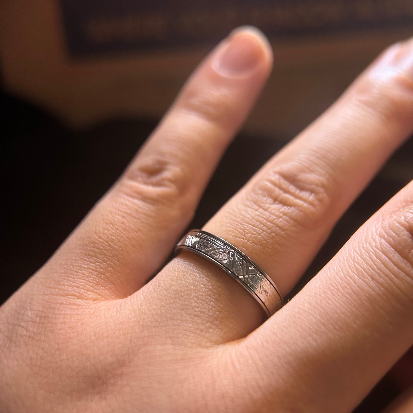 Top Muonionalusta Meteorite Ring Set | Titanium Band Set | Widmanstätten pattern Meteorite Jewelry
