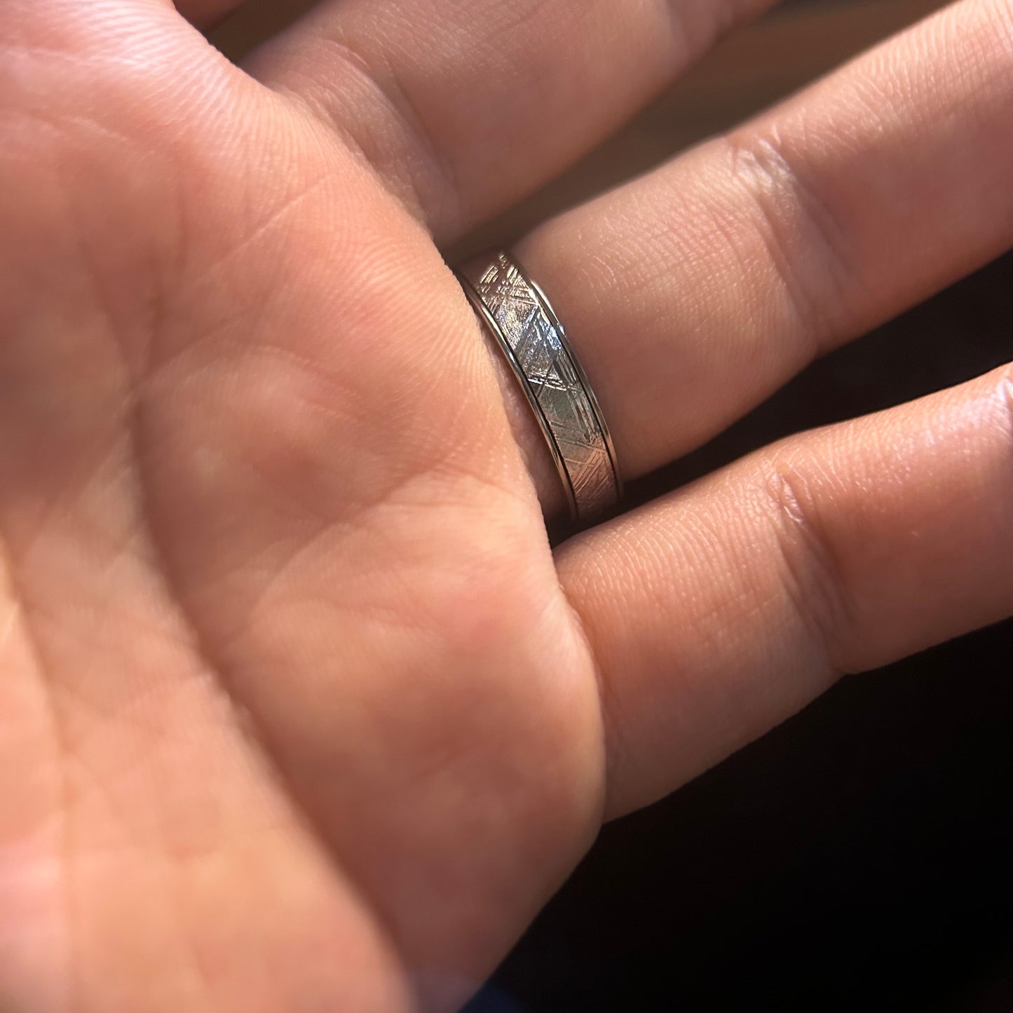 Top Muonionalusta Meteorite Ring Set | Titanium Band Set | Widmanstätten pattern Meteorite Jewelry