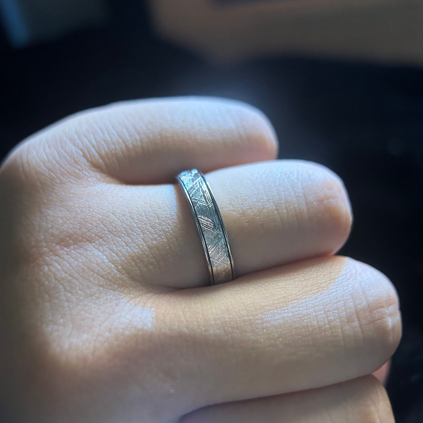 Top Muonionalusta Meteorite Ring Set | Titanium Band Set | Widmanstätten pattern Meteorite Jewelry