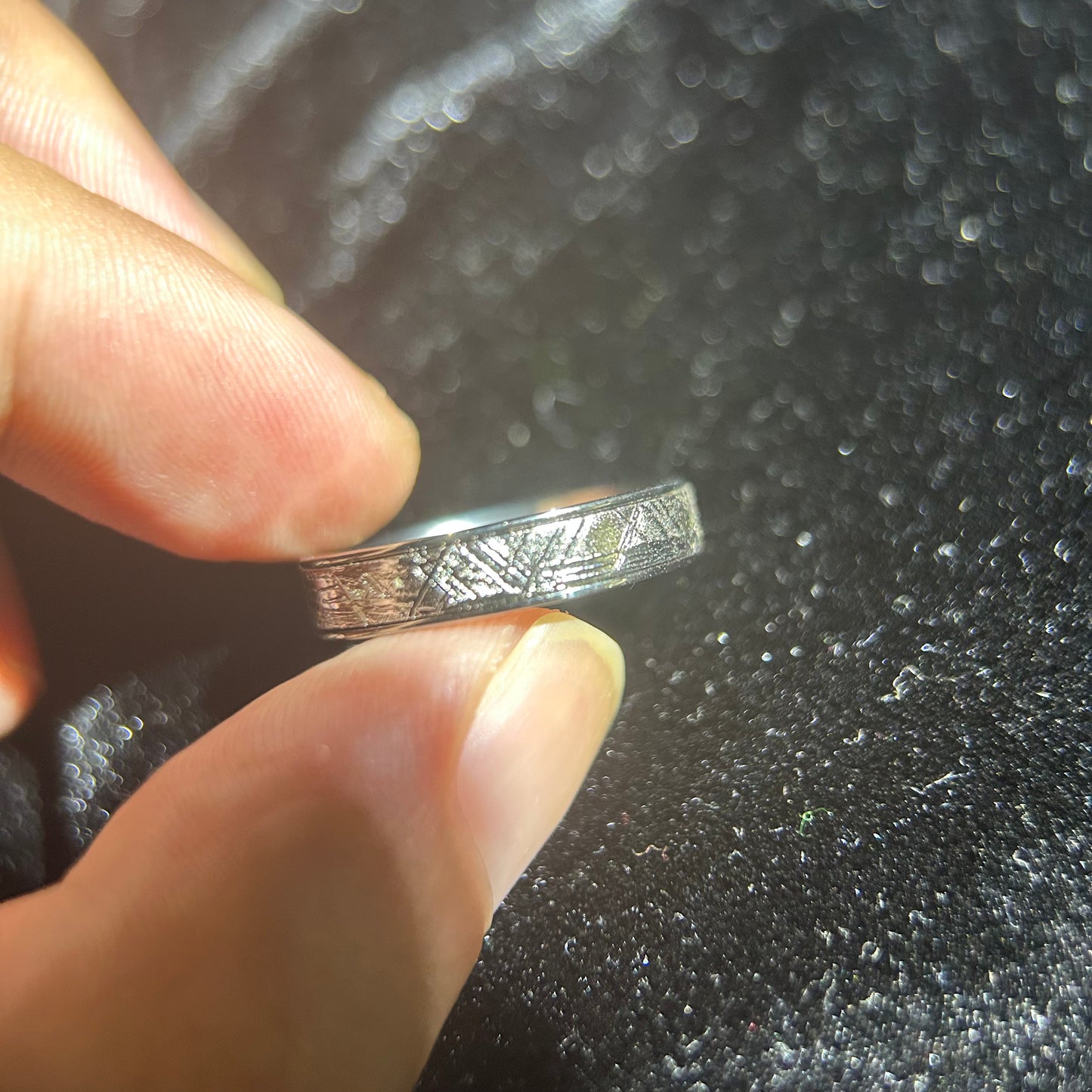 Top Muonionalusta Meteorite Ring Set | Titanium Band Set | Widmanstätten pattern Meteorite Jewelry