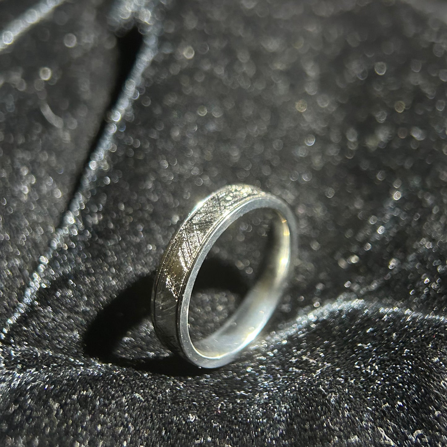 Top Muonionalusta Meteorite Ring Set | Titanium Band Set | Widmanstätten pattern Meteorite Jewelry