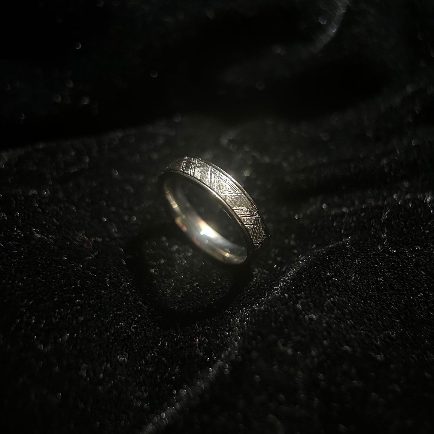 Top Muonionalusta Meteorite Ring Set | Titanium Band Set | Widmanstätten pattern Meteorite Jewelry