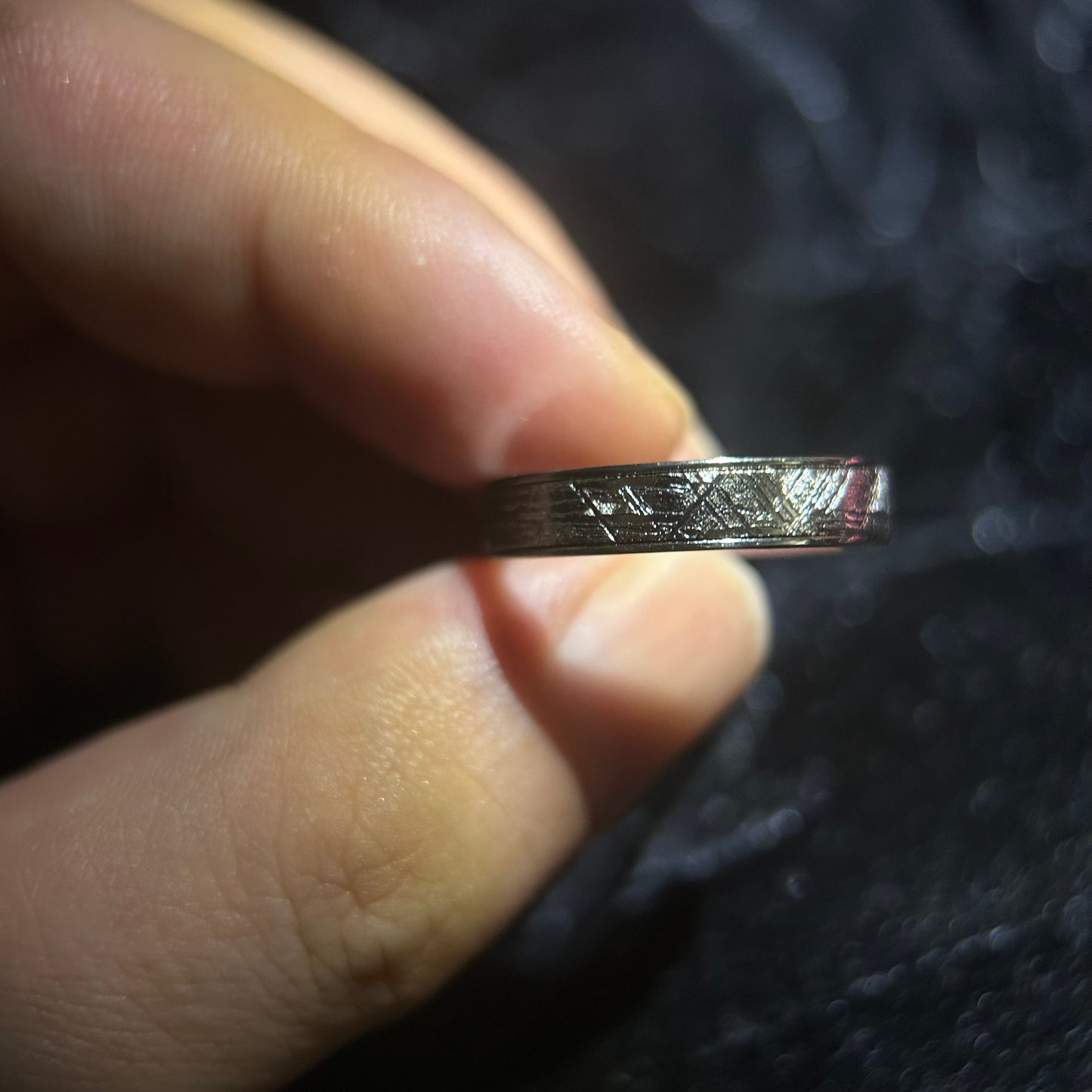 Top Muonionalusta Meteorite Ring Set | Titanium Band Set | Widmanstätten pattern Meteorite Jewelry