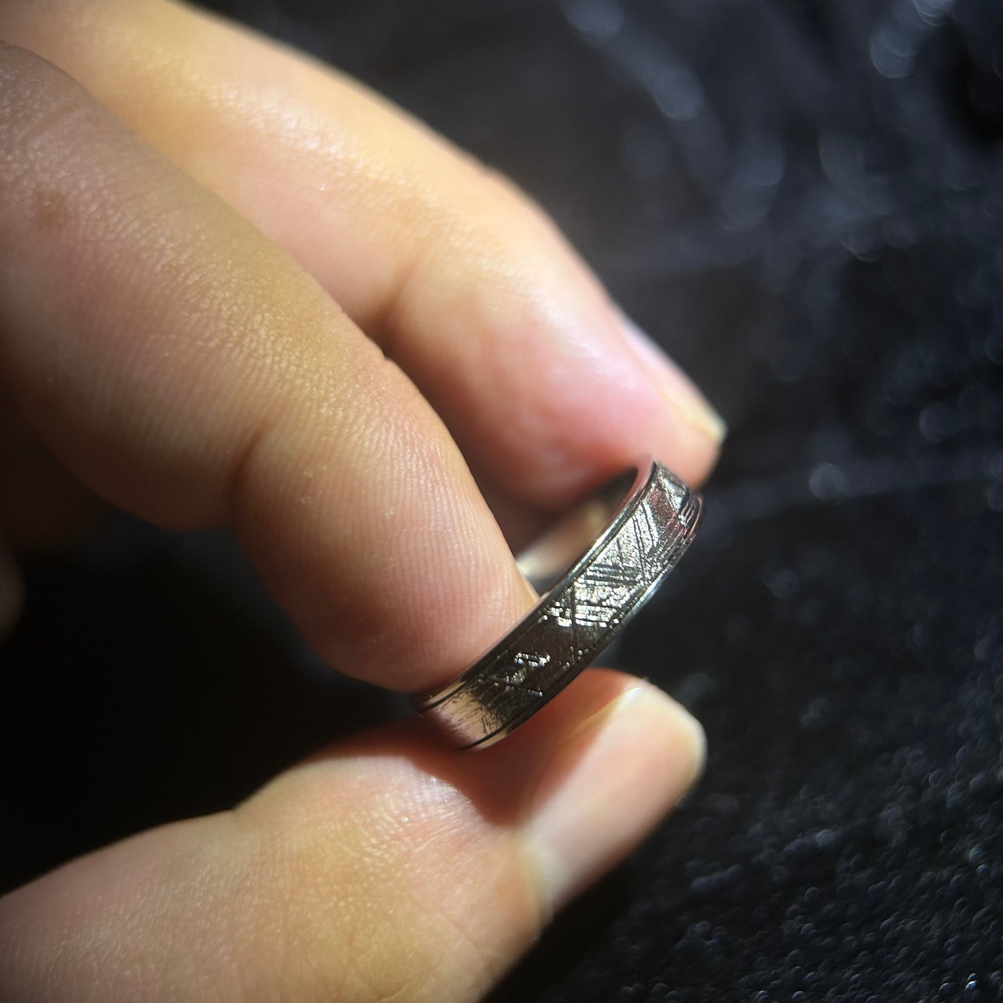 Top Muonionalusta Meteorite Ring Set | Titanium Band Set | Widmanstätten pattern Meteorite Jewelry