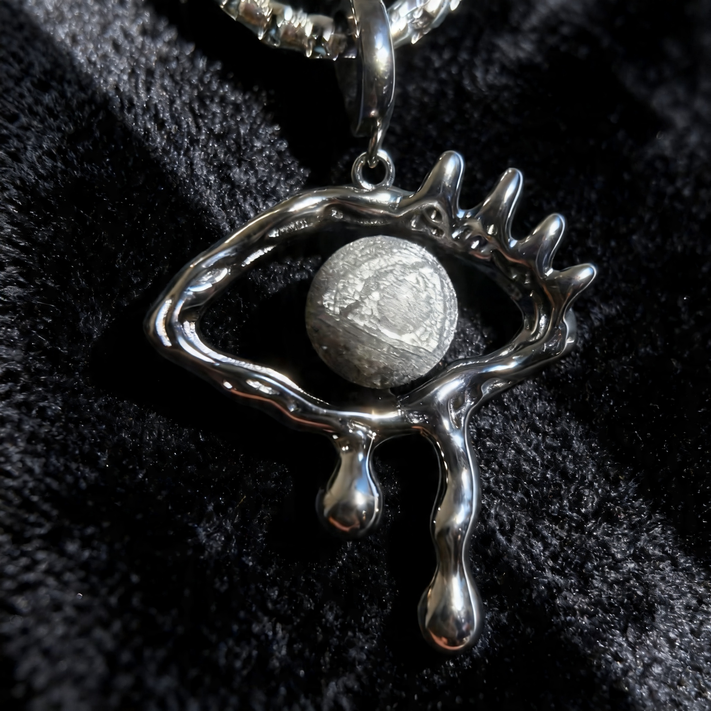 Collier Perle de Météorite Muonionalusta – Pendentif Goutte en Forme d’Œil, Chaîne en Argent Sterling 925