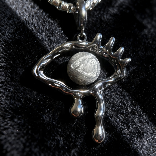 Muonionalusta Meteorite Bead Silver Necklace – Eye-Shaped Drip Pendant, 925 Sterling Silver Chain