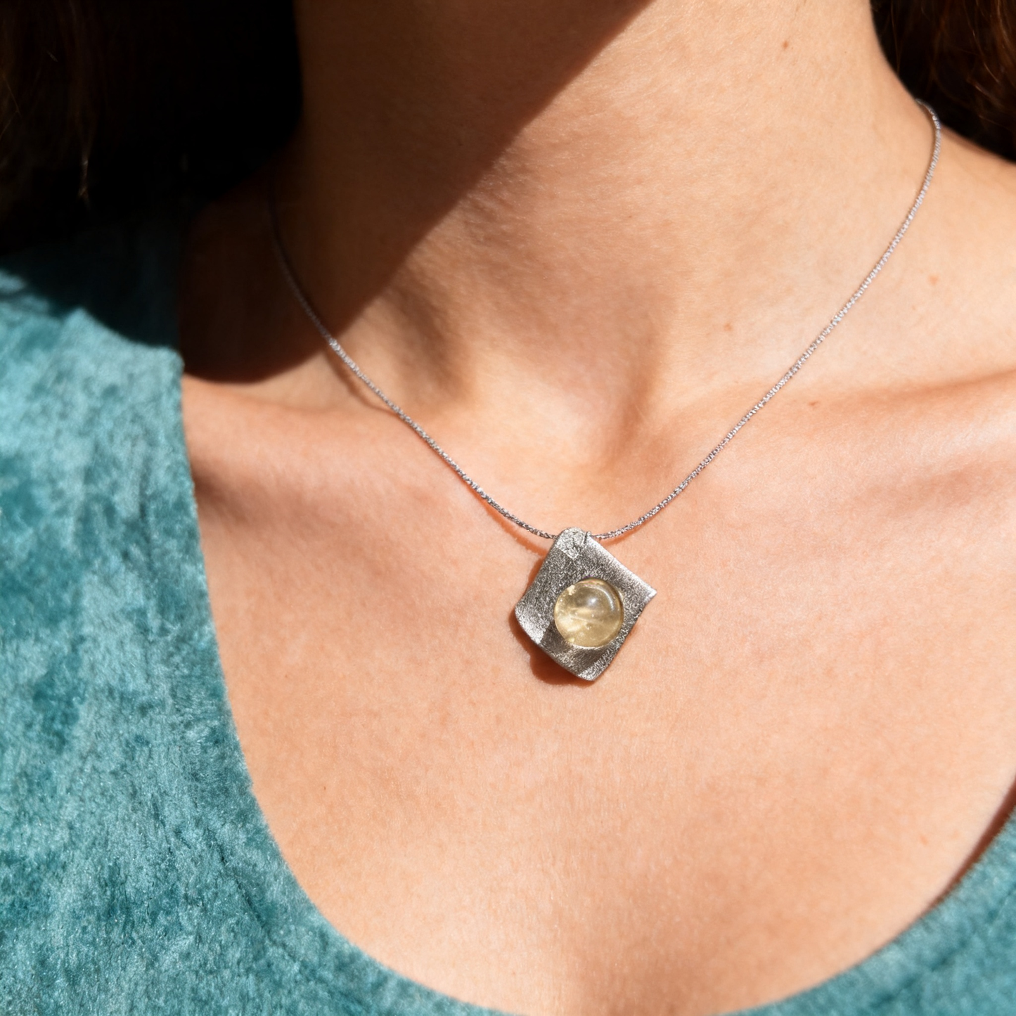 Rare Libyan Desert Glass Necklace – 925 Sterling Silver, Gift-Ready Geometric Pendant