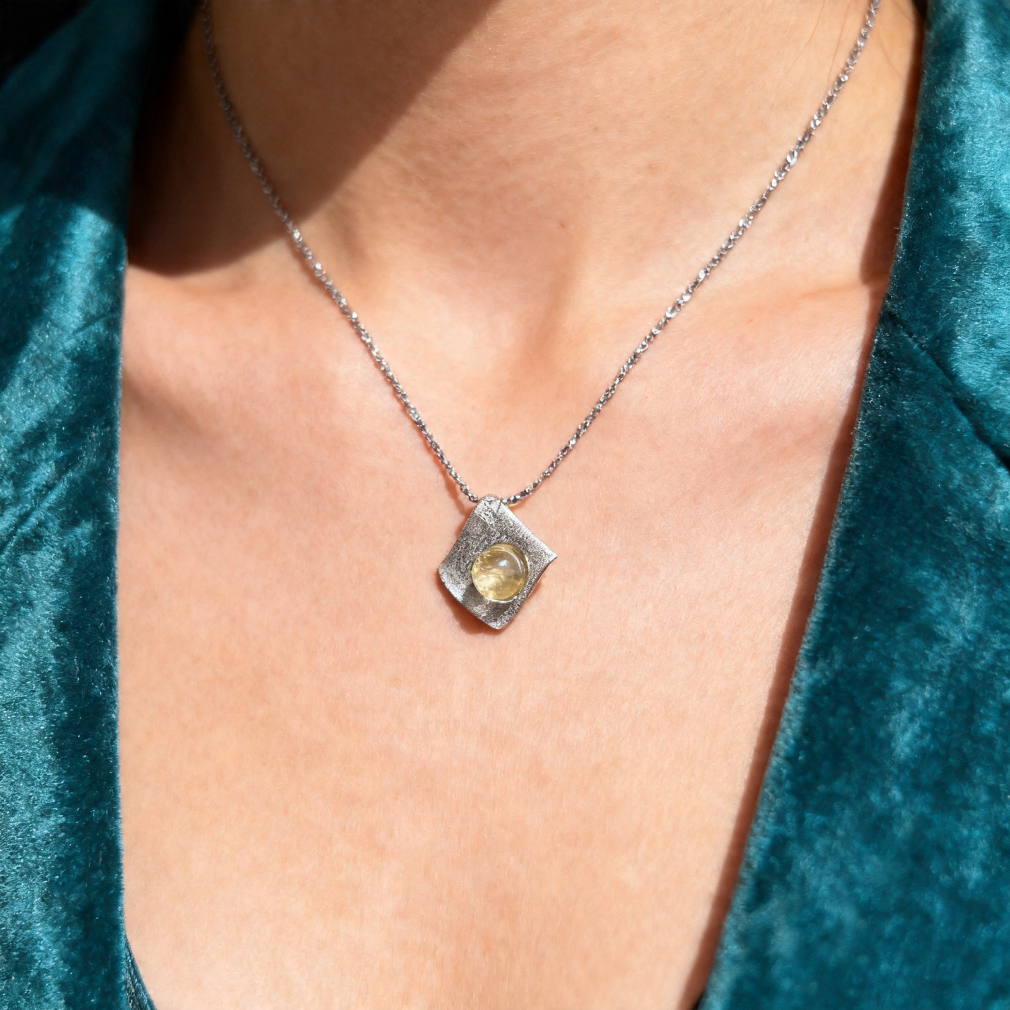 Rare Libyan Desert Glass Necklace – 925 Sterling Silver, Gift-Ready Geometric Pendant