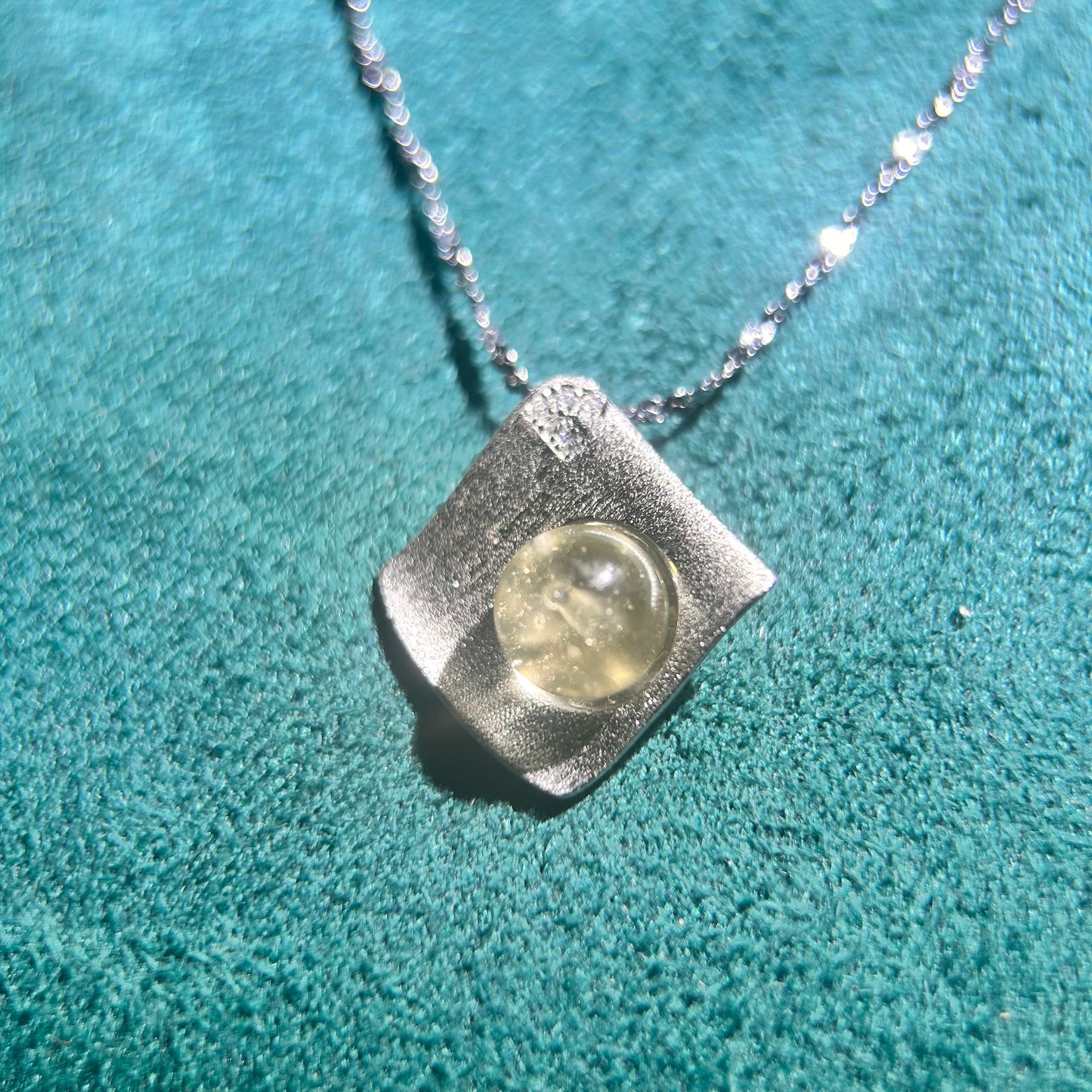 Rare Libyan Desert Glass Necklace – 925 Sterling Silver, Gift-Ready Geometric Pendant