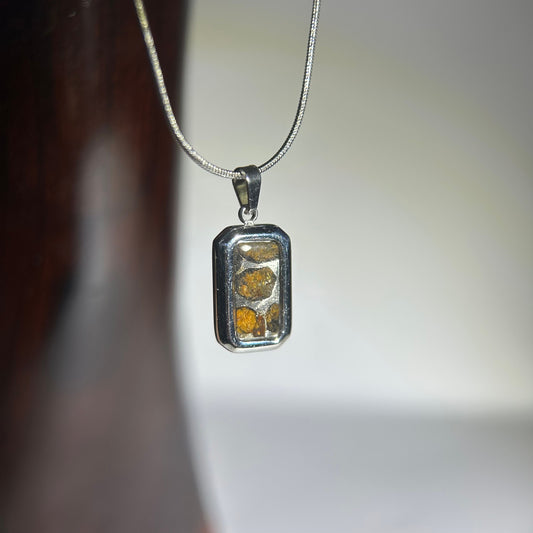 Real Sericho Pallasite Meteorite Necklace | Top Quality Pallasite Pendant 18x10x3mm | Genuine Space Rock Jewelry | Gift for Her Him
