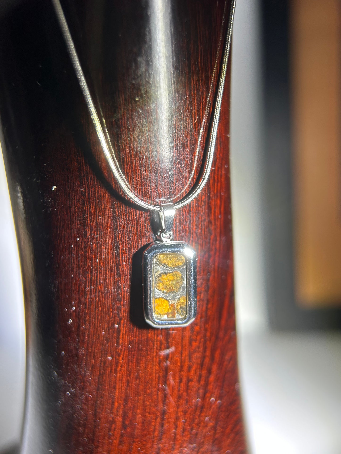 Real Sericho Pallasite Meteorite Necklace | Top Quality Pallasite Pendant 18x10x3mm | Genuine Space Rock Jewelry | Gift for Her Him