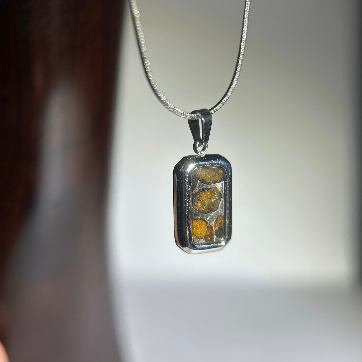 Real Sericho Pallasite Meteorite Necklace | Top Quality Pallasite Pendant 18x10x3mm | Genuine Space Rock Jewelry | Gift for Her Him