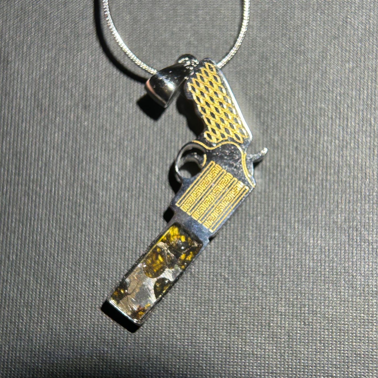 Real Sericho Pallasite Meteorite Necklace (Kenya) — Modern “Gun” Pendant, Gift Ready
