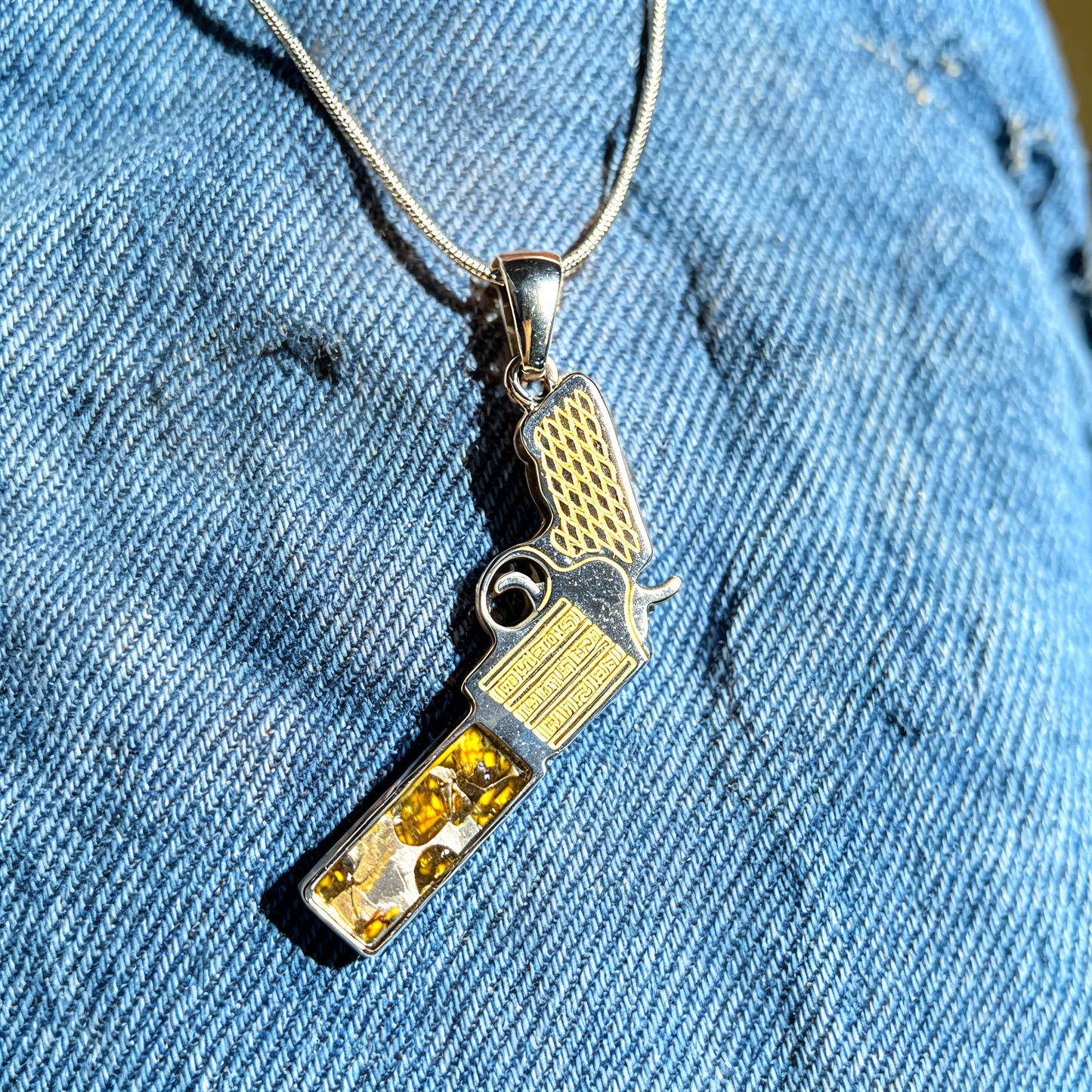 Real Sericho Pallasite Meteorite Necklace (Kenya) — Modern “Gun” Pendant, Gift Ready