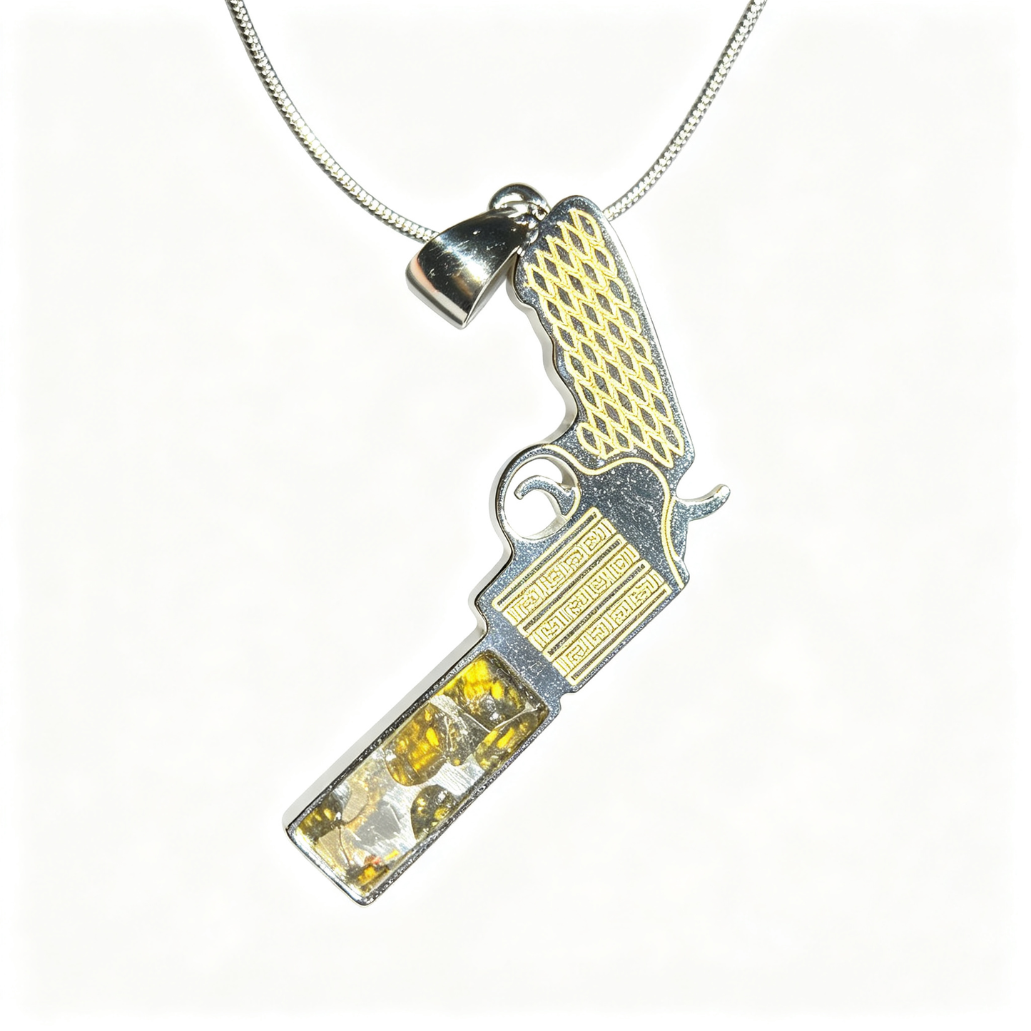 Real Sericho Pallasite Meteorite Necklace (Kenya) — Modern “Gun” Pendant, Gift Ready
