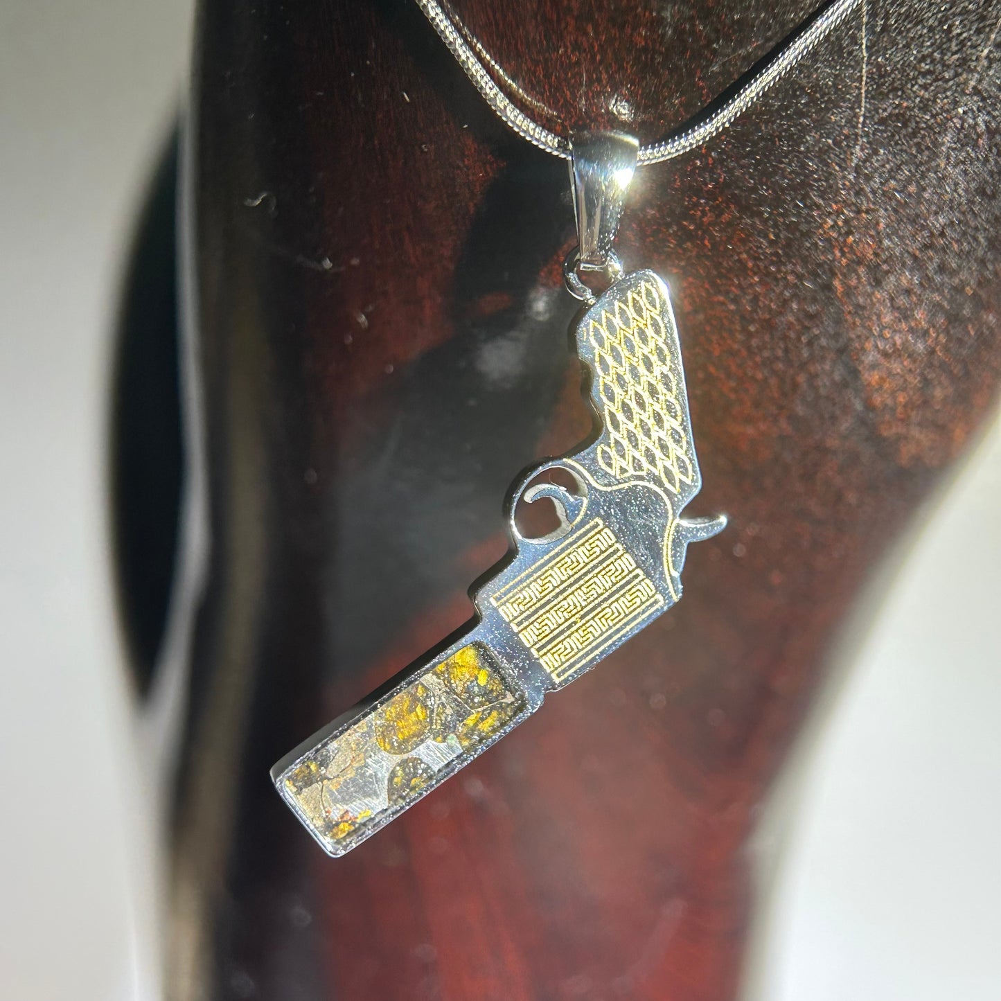 Real Sericho Pallasite Meteorite Necklace (Kenya) — Modern “Gun” Pendant, Gift Ready
