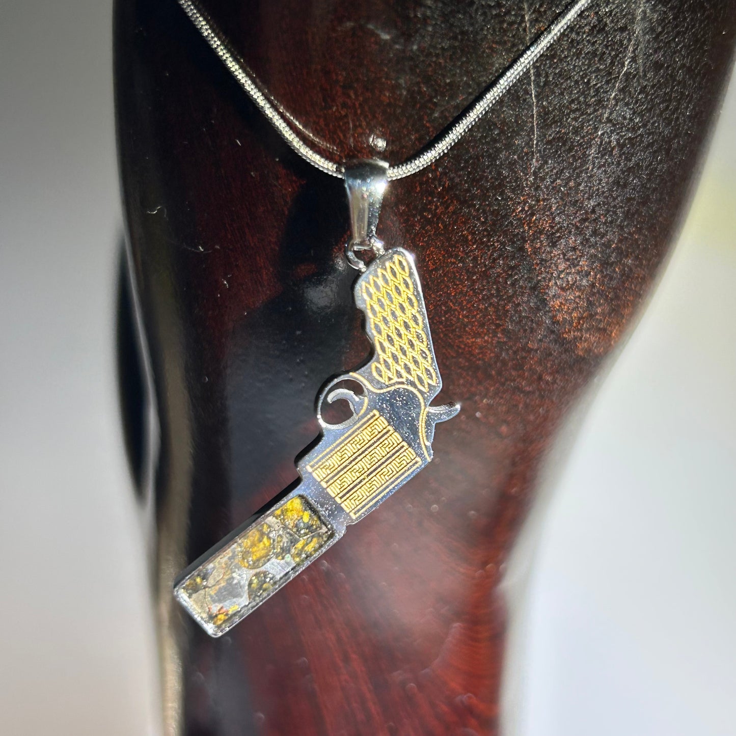 Real Sericho Pallasite Meteorite Necklace (Kenya) — Modern “Gun” Pendant, Gift Ready