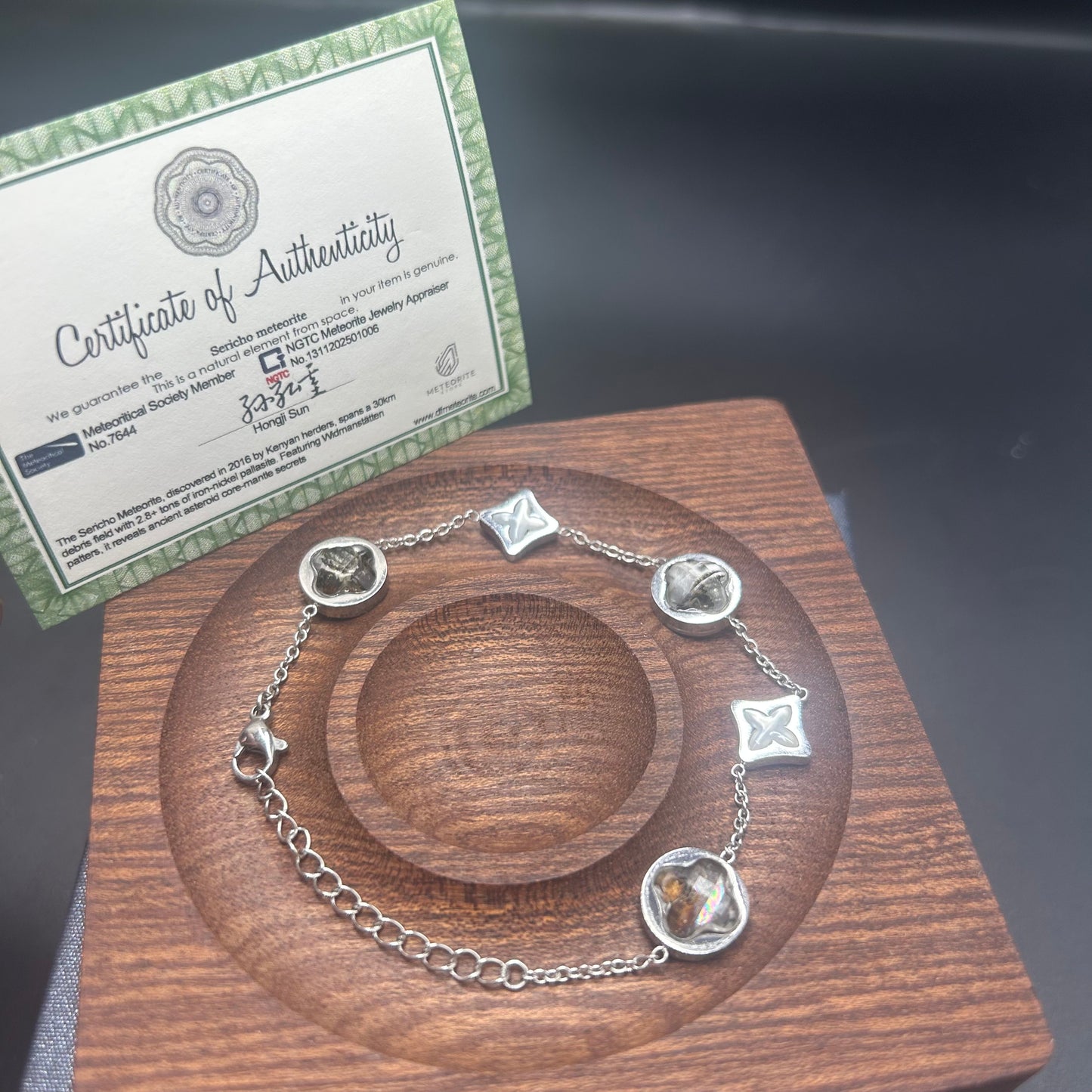 Kenyan Sericho Pallasite Meteorite-Inspired Adjustable Bracelet | Unisex | 17–20 cm Adjustable | Silver Tone with Cross Motifs | Gift-Ready