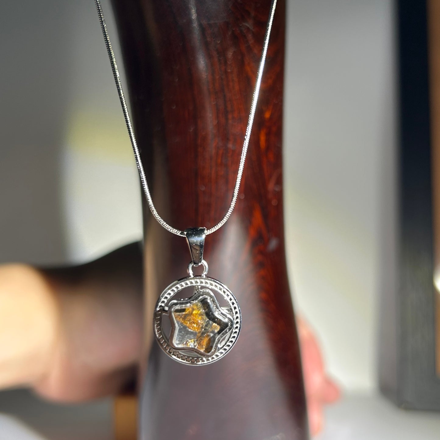 Spinning Star Kenya Sericho Pallasite Meteorite Necklace