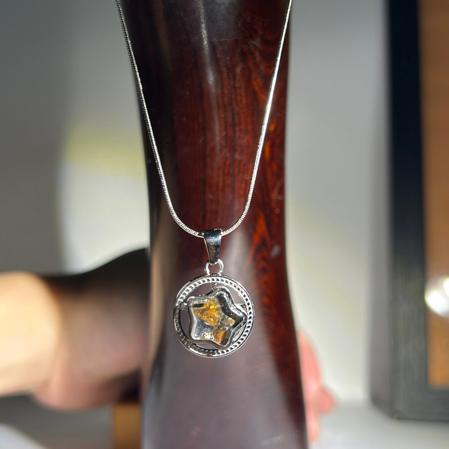 Spinning Star Kenya Sericho Pallasite Meteorite Necklace