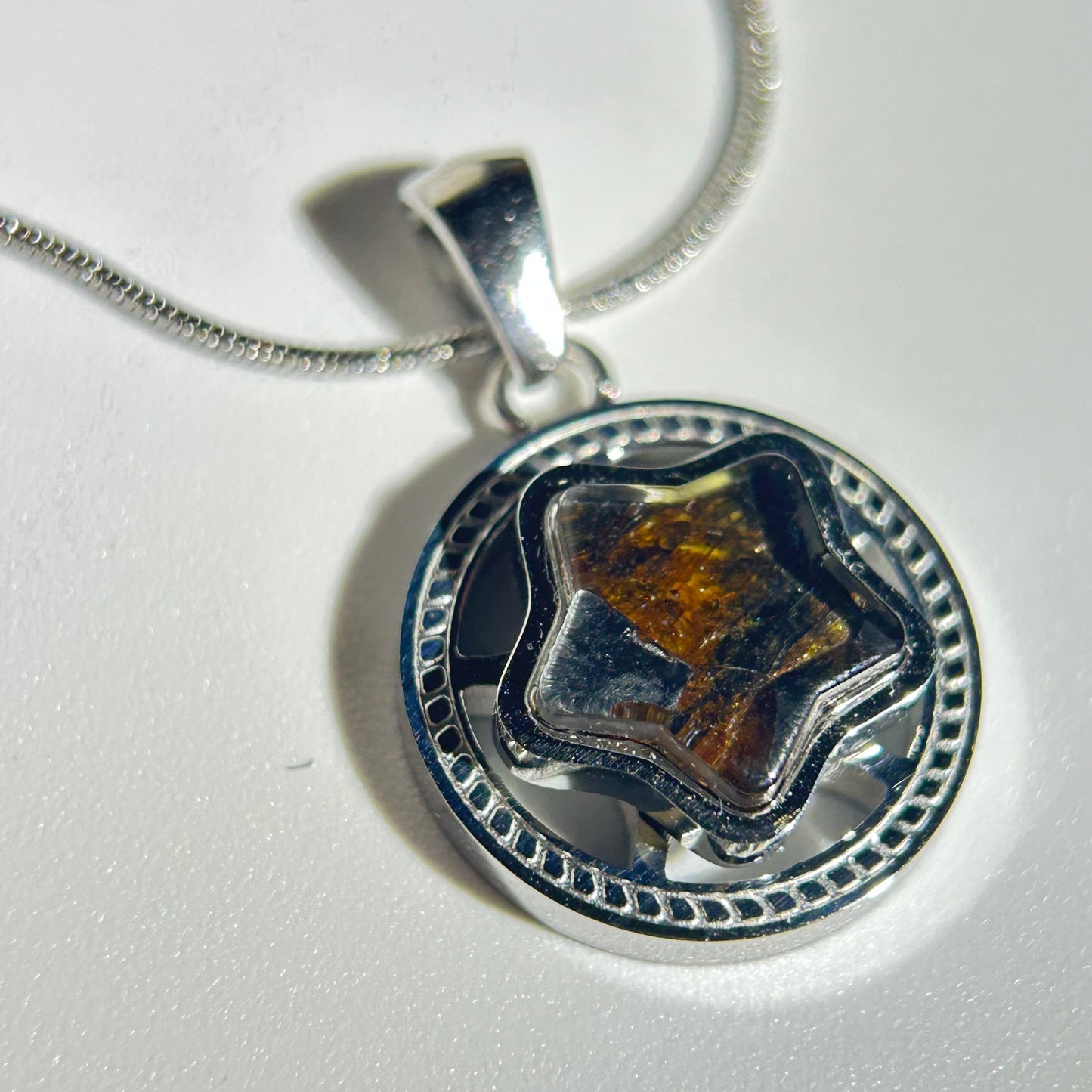 Spinning Star Kenya Sericho Pallasite Meteorite Necklace