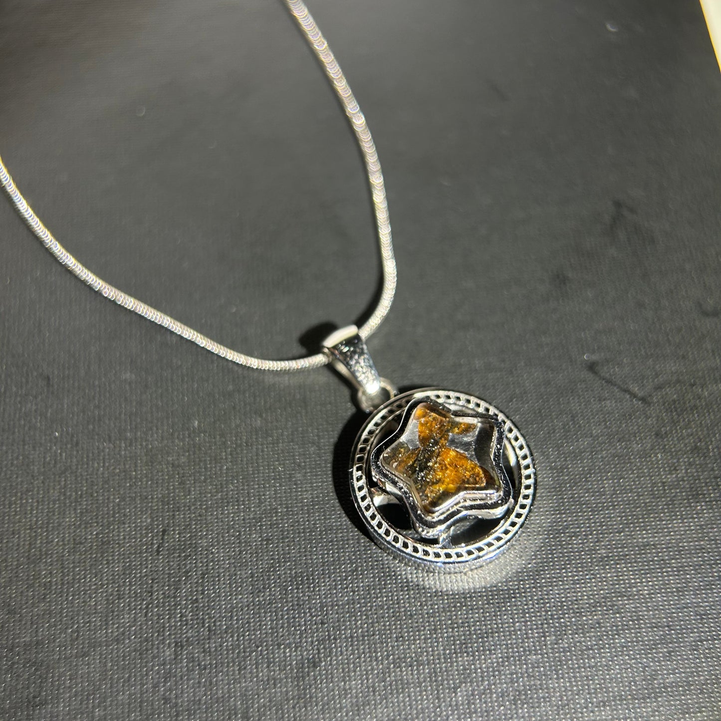 Spinning Star Kenya Sericho Pallasite Meteorite Necklace