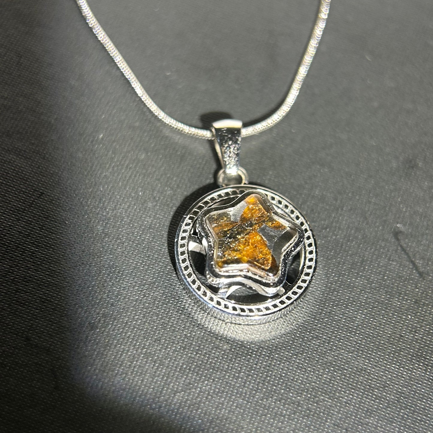 Spinning Star Kenya Sericho Pallasite Meteorite Necklace