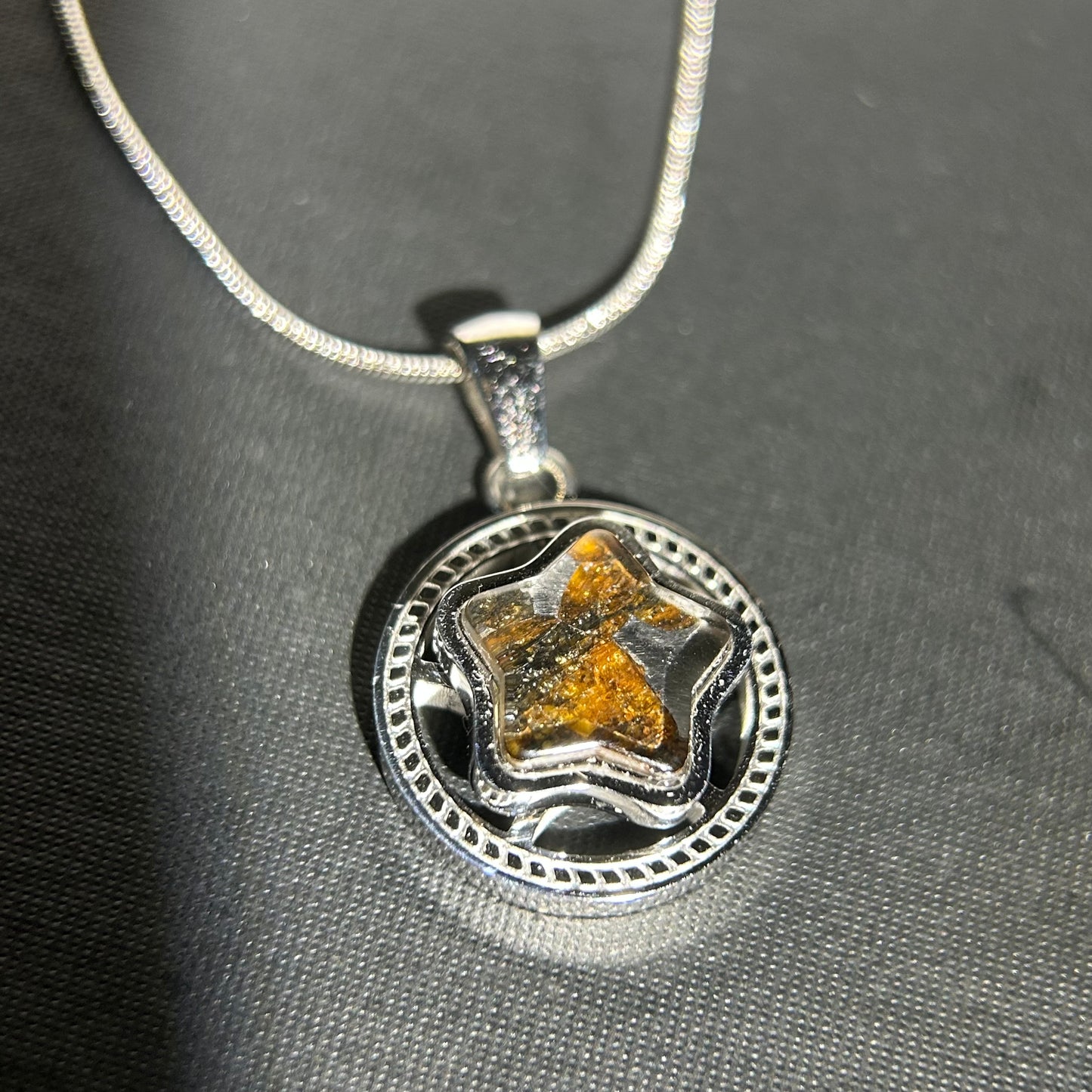 Spinning Star Kenya Sericho Pallasite Meteorite Necklace