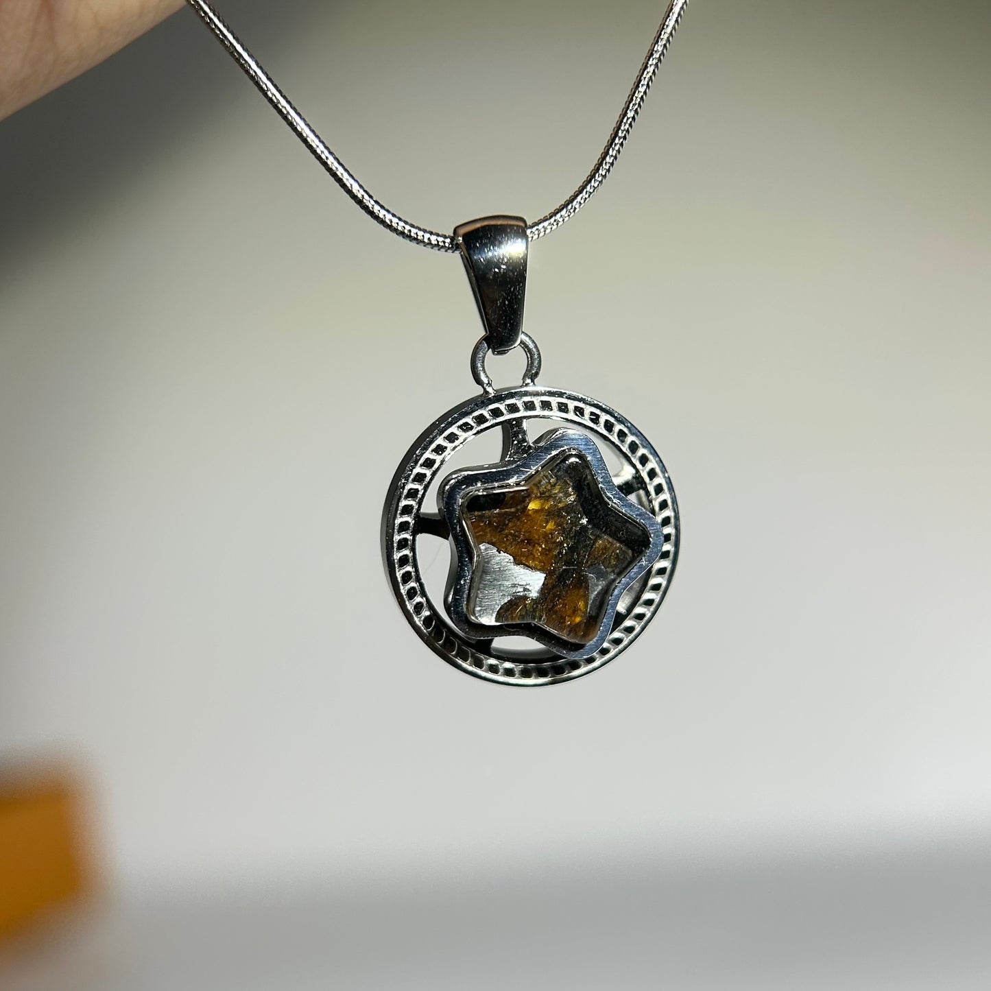 Spinning Star Kenya Sericho Pallasite Meteorite Necklace