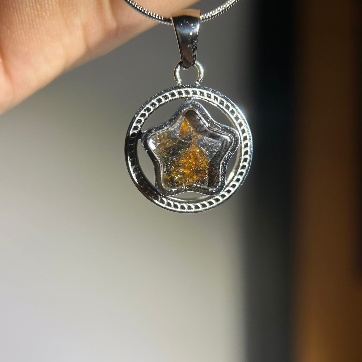 Spinning Star Kenya Sericho Pallasite Meteorite Necklace