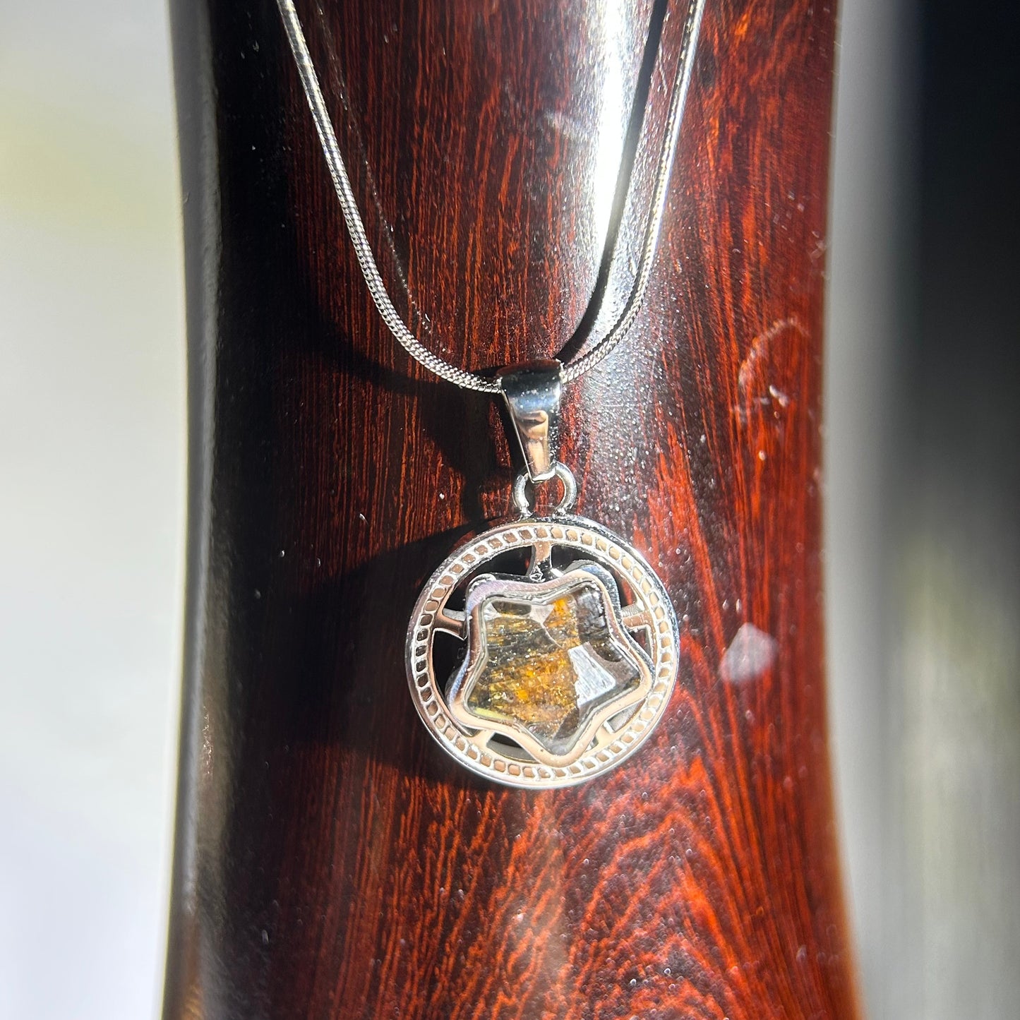 Spinning Star Kenya Sericho Pallasite Meteorite Necklace