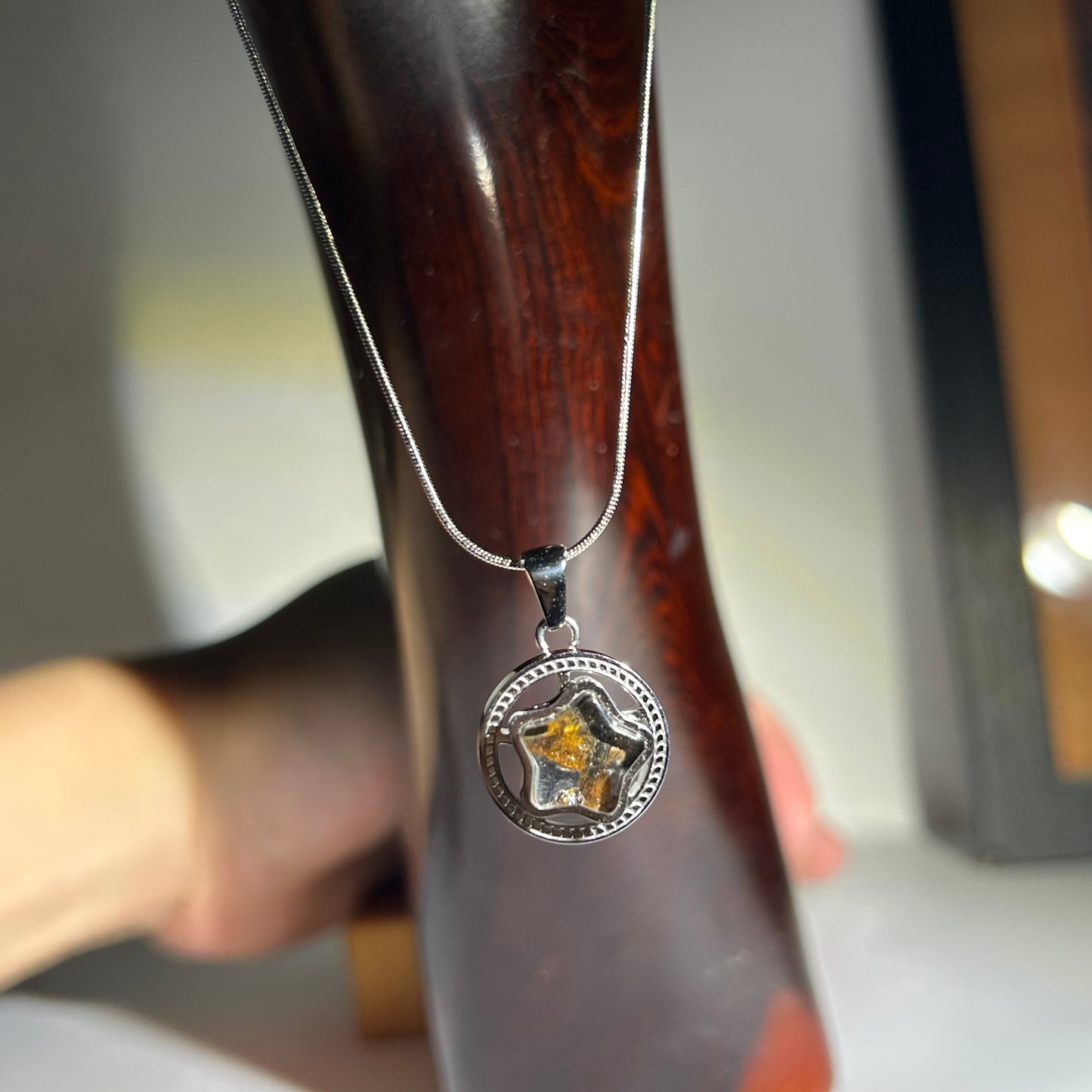 Spinning Star Kenya Sericho Pallasite Meteorite Necklace