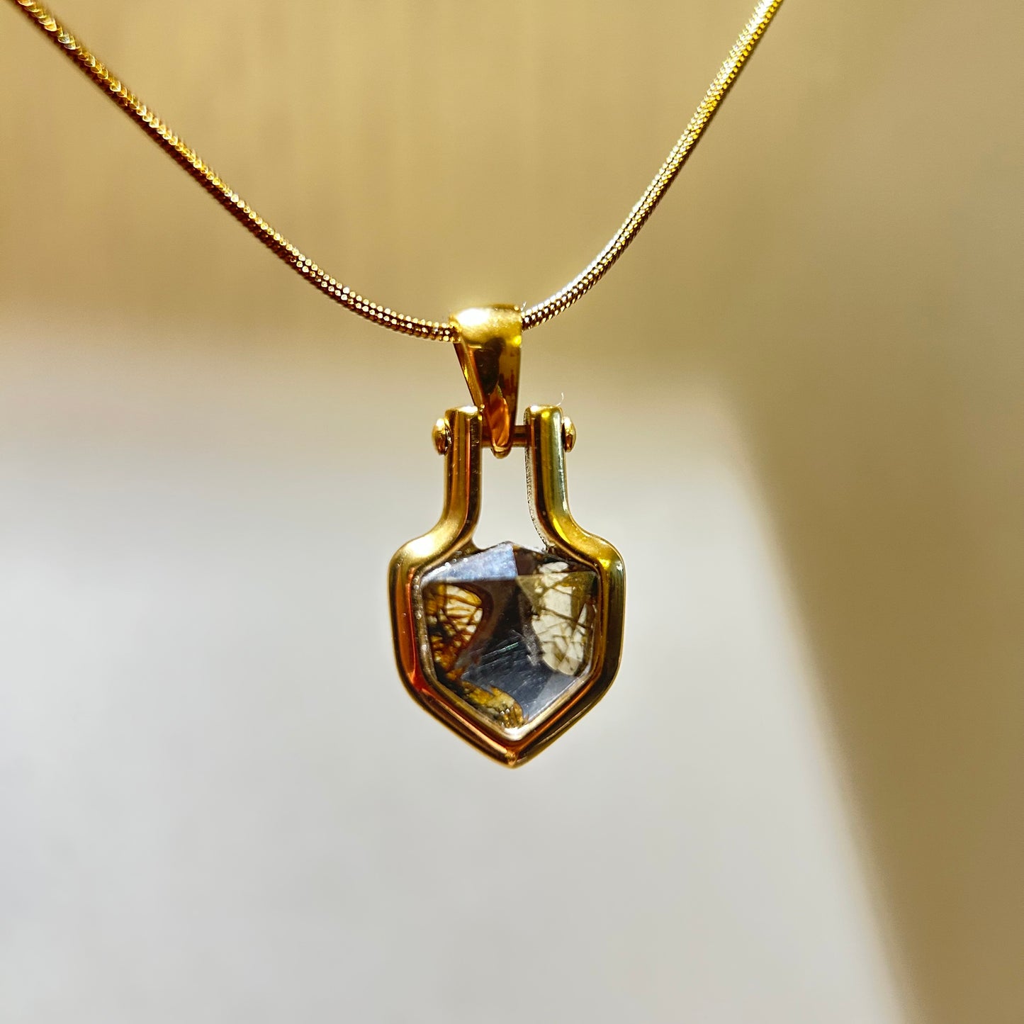Shield of Stars Mini Pendant Necklace | Kenya Sericho Pallasite (Olivine Meteorite) Inlay | Cosmic Shield Charm | Gift Box + COA | 10×18×4mm