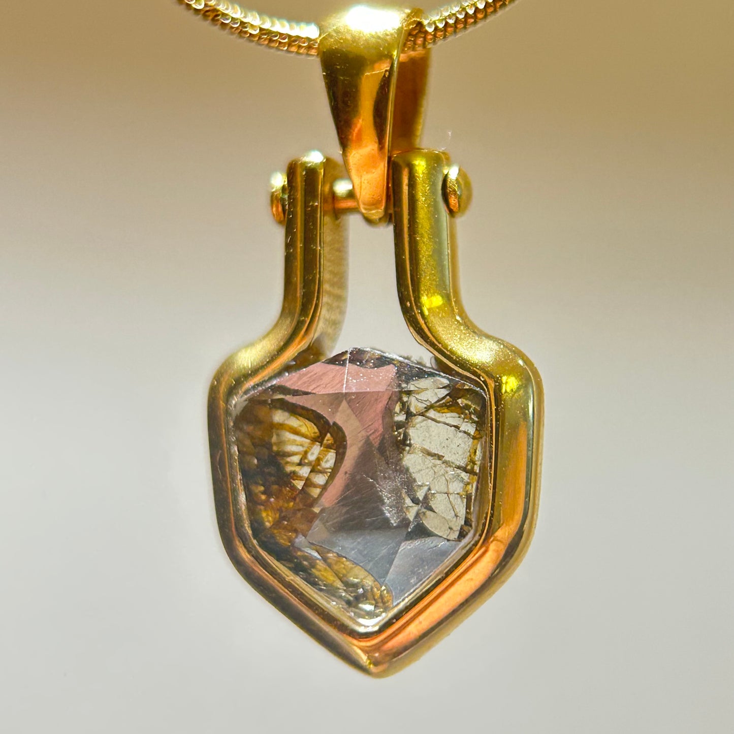Shield of Stars Mini Pendant Necklace | Kenya Sericho Pallasite (Olivine Meteorite) Inlay | Cosmic Shield Charm | Gift Box + COA | 10×18×4mm