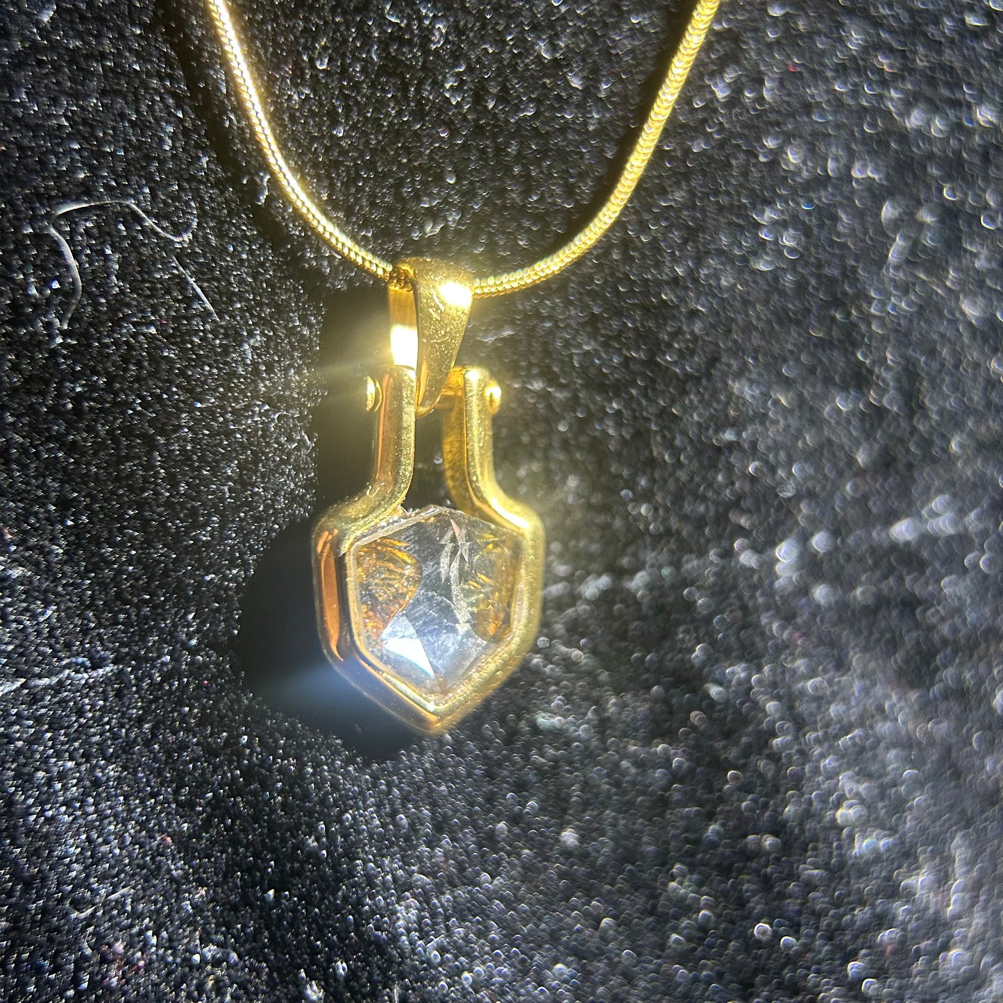 Shield of Stars Mini Pendant Necklace | Kenya Sericho Pallasite (Olivine Meteorite) Inlay | Cosmic Shield Charm | Gift Box + COA | 10×18×4mm