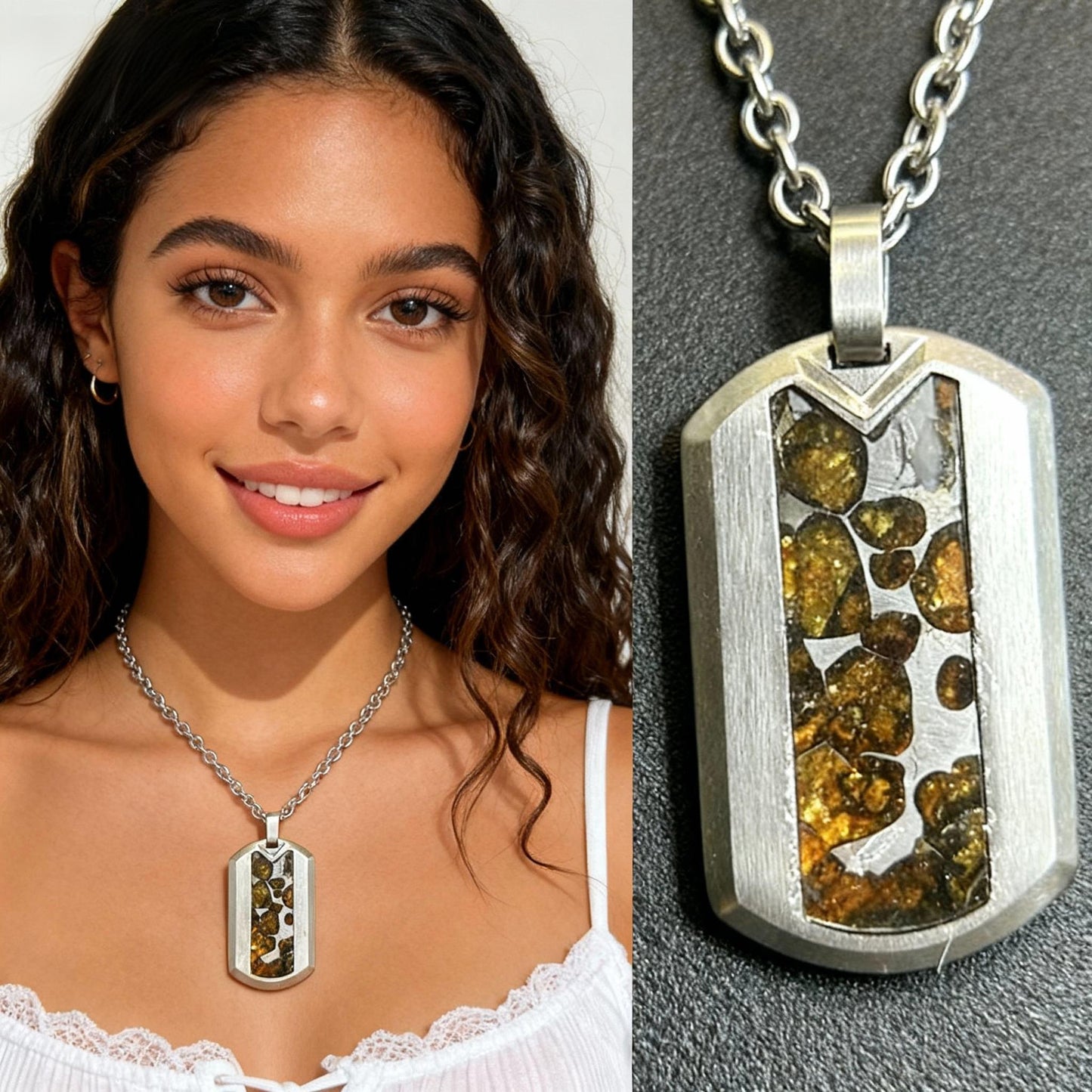Top Quality Sericho Pallasite Meteorite Tag Pendant/Meteorite Necklace