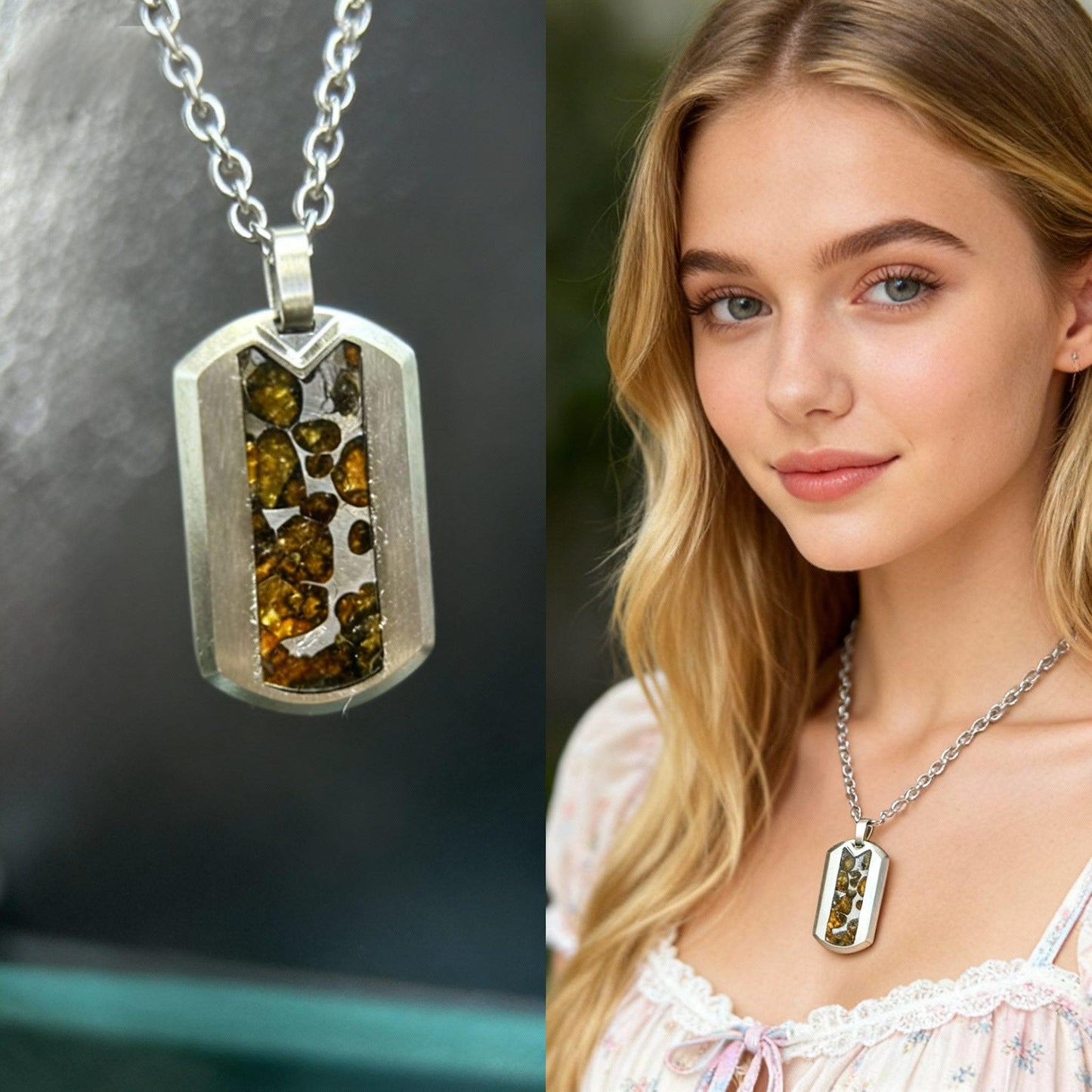Top Quality Sericho Pallasite Meteorite Tag Pendant/Meteorite Necklace