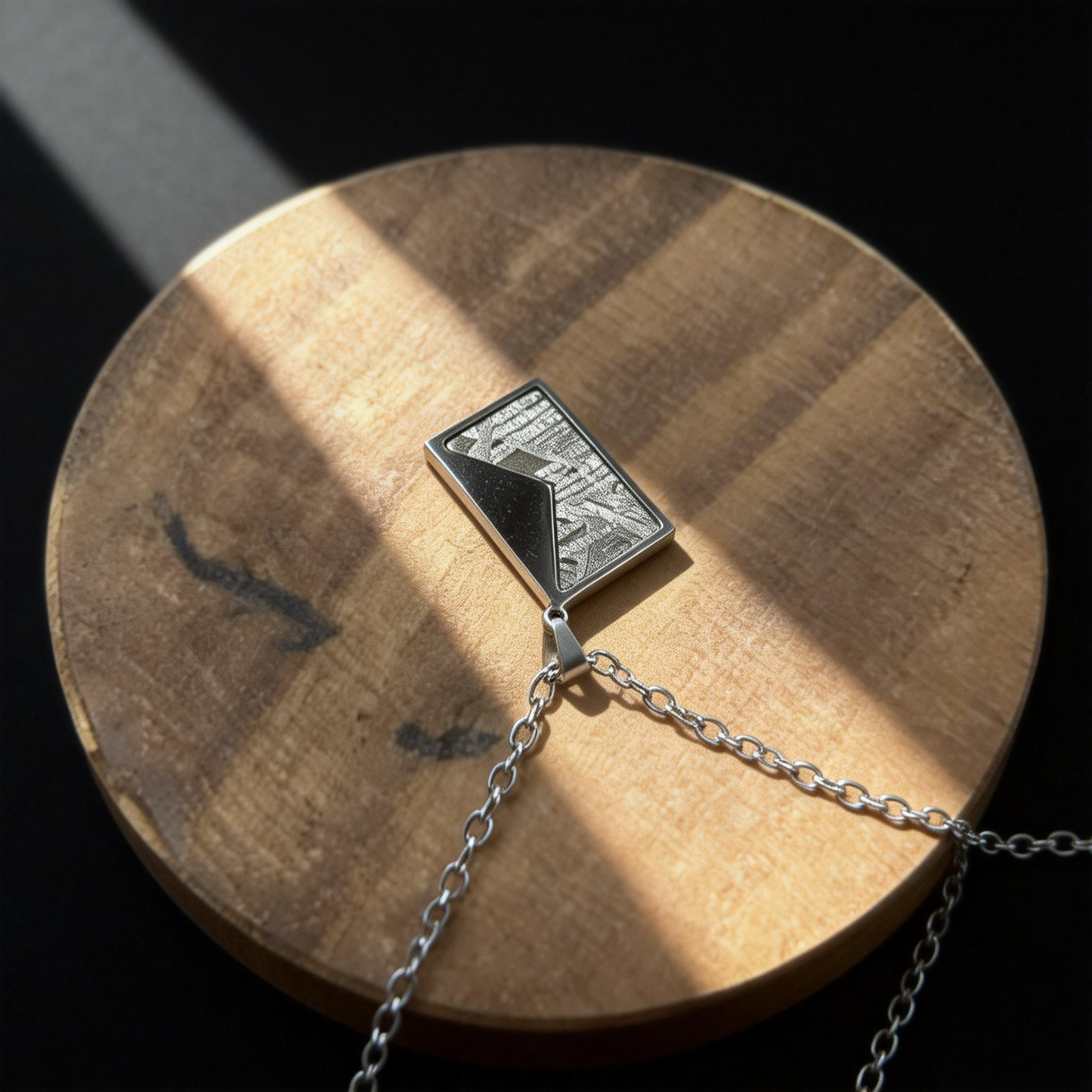 High Grade Iron Meteorite Geometric Pendant | 925 Sterling Silver Necklace | 9×15 mm